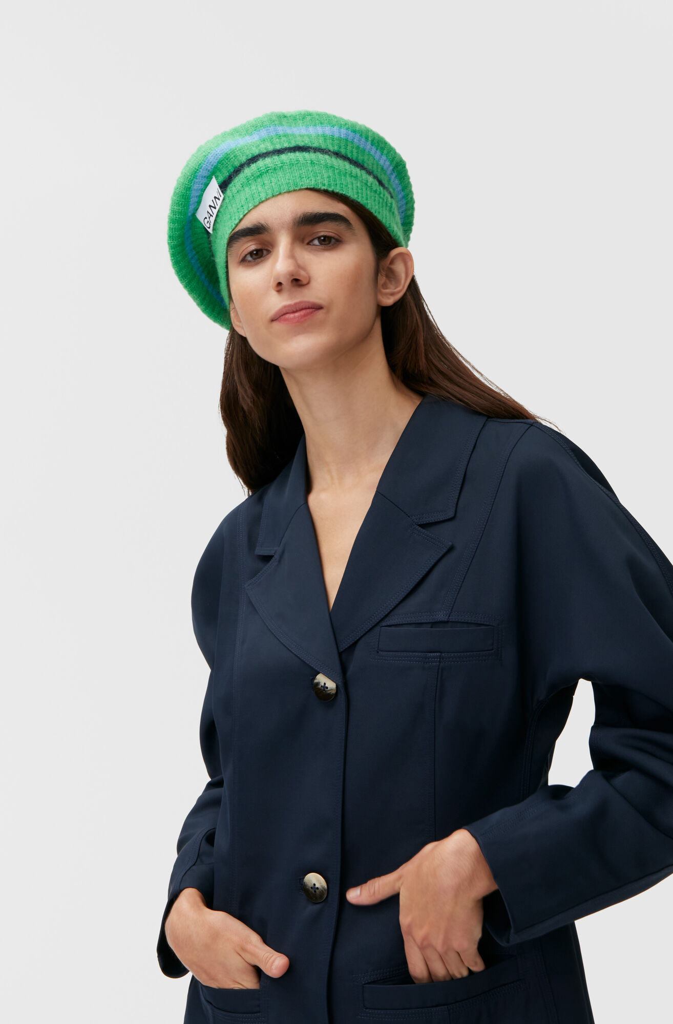 Ganni Soft Wool Beret in Kelly Green