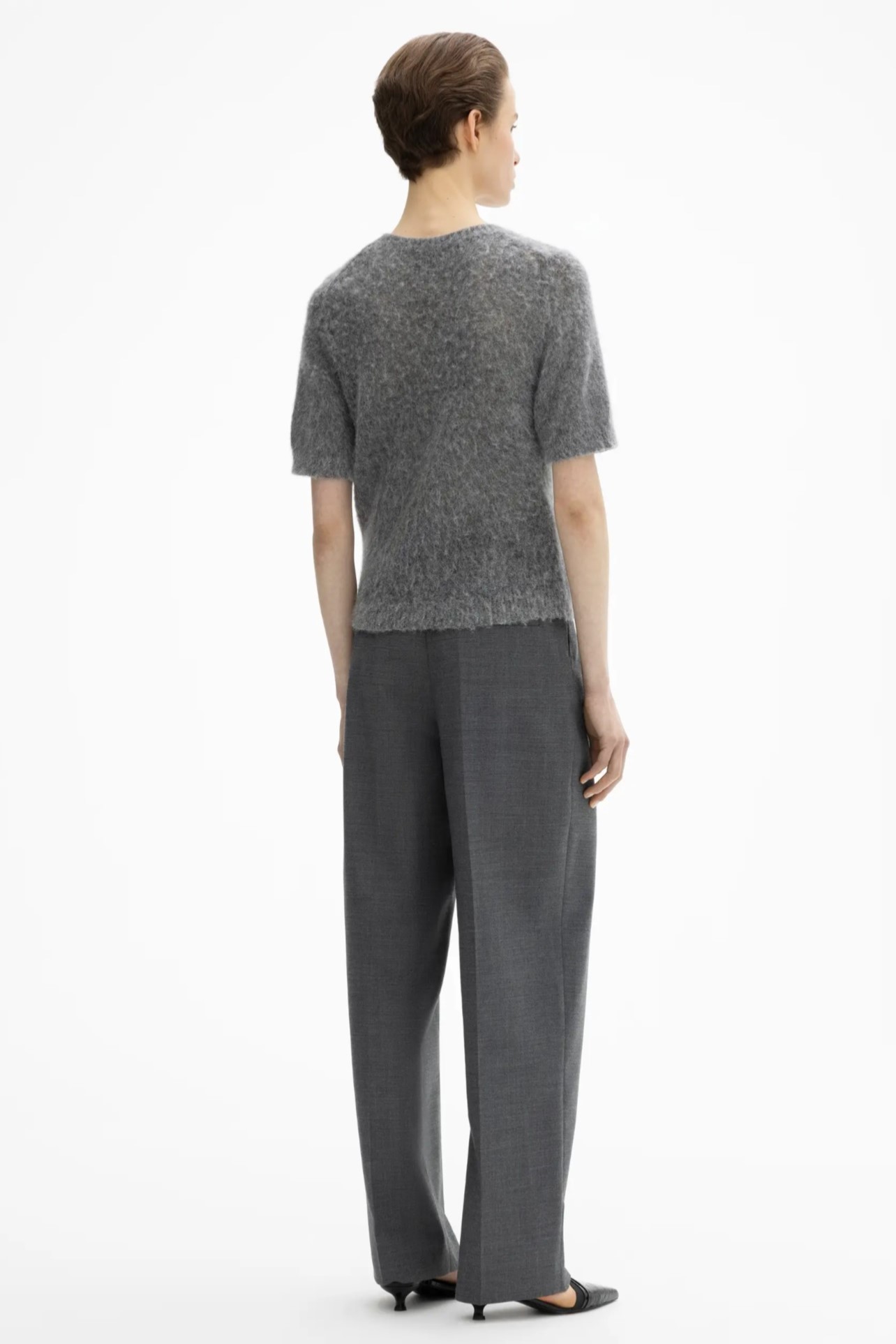 DAGMAR Brushed Alpaca Knit T-Shirt in Dark Grey S
