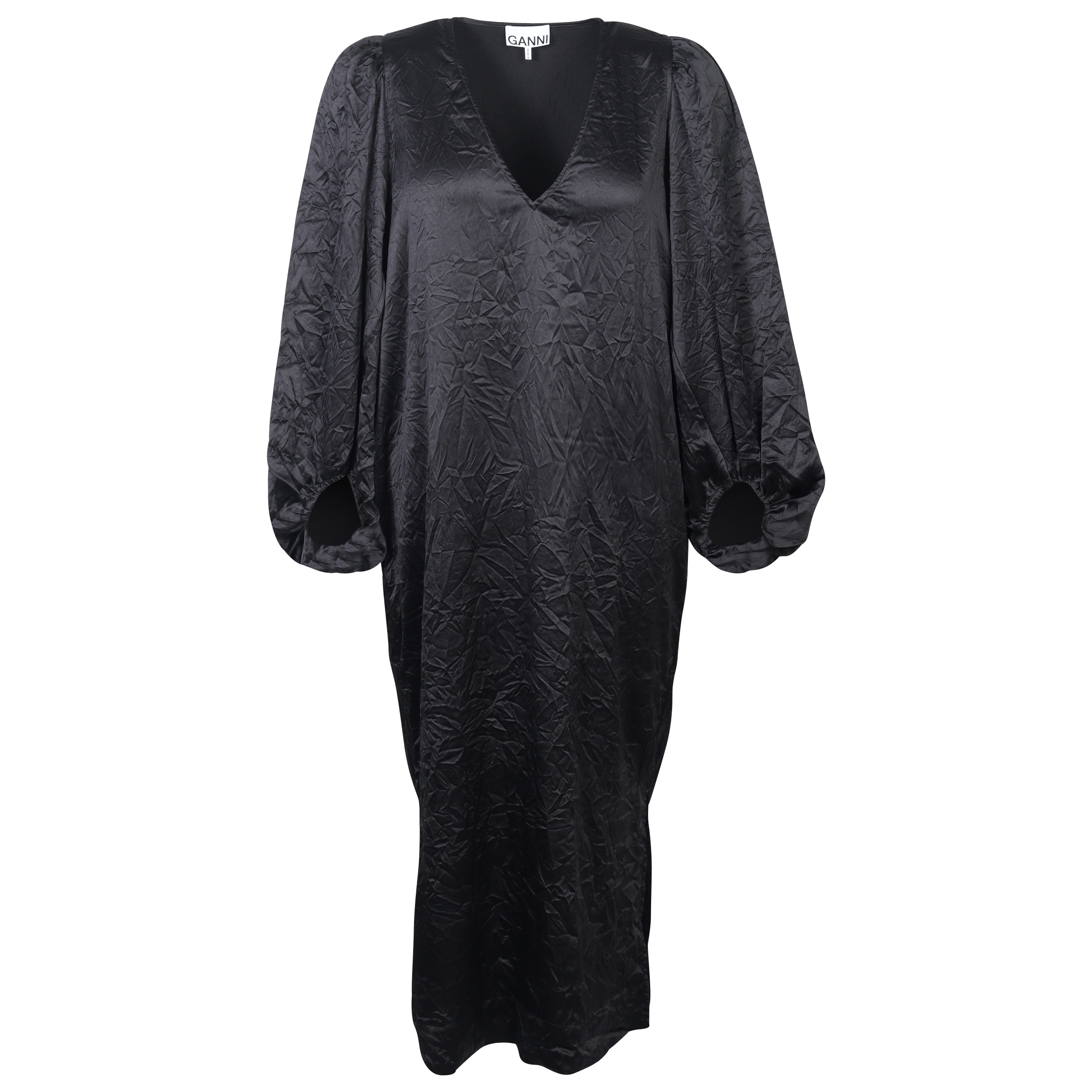 Ganni Crinkled Satin Dress Black