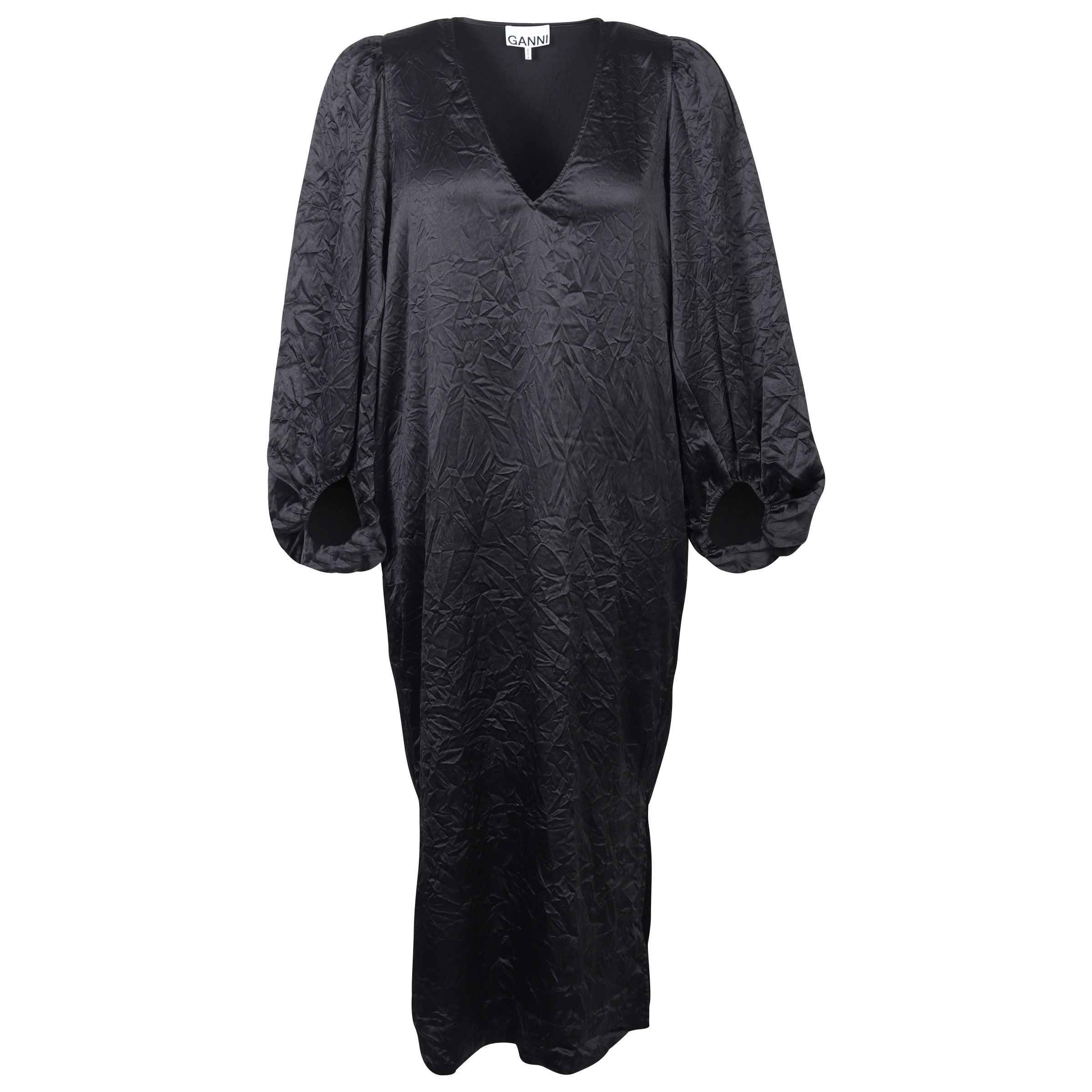 ganni pleated satin dress black Ganni Crinkled Satin Dress Black