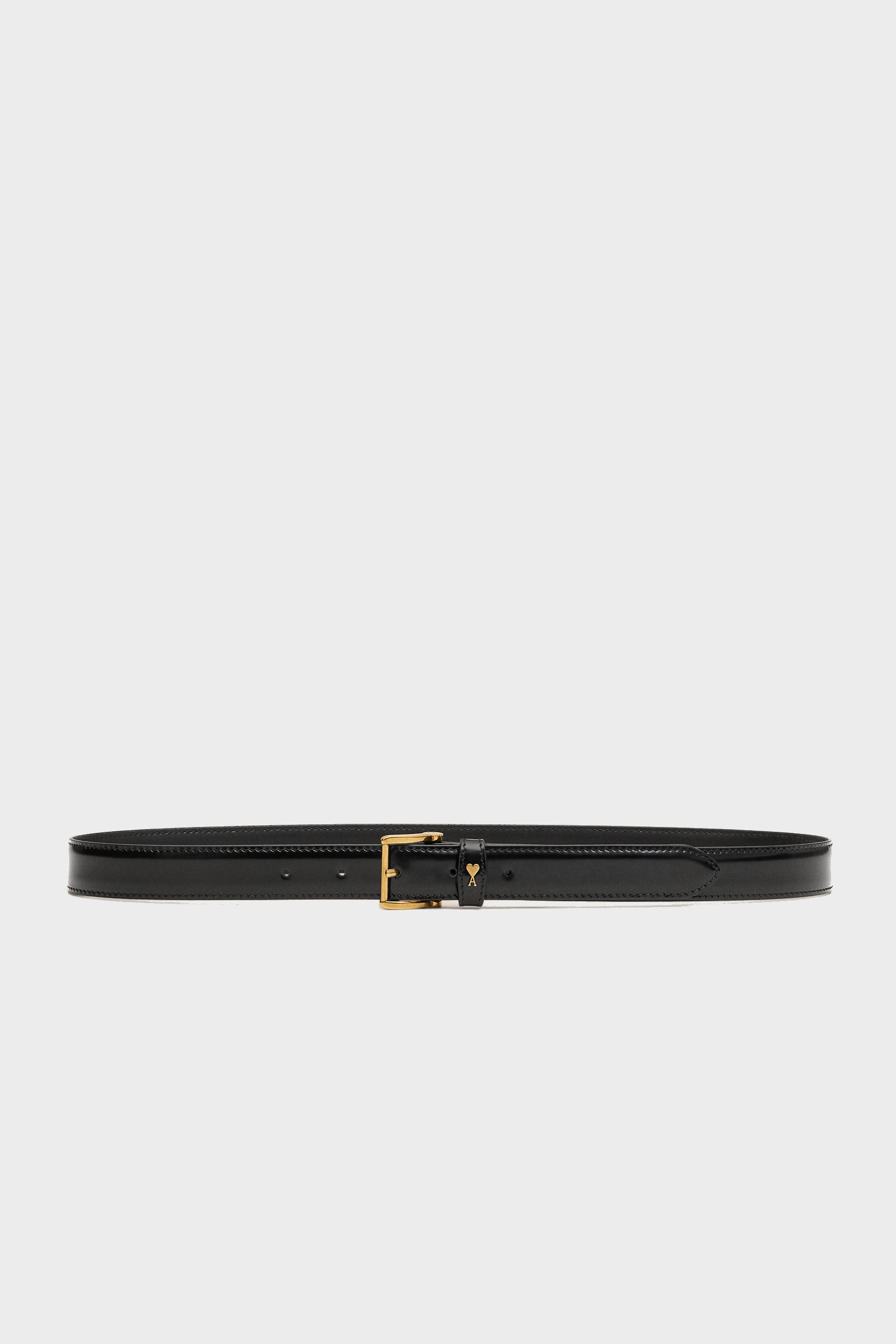 AMI PARIS Glazed Leather Belt in Black/Gold