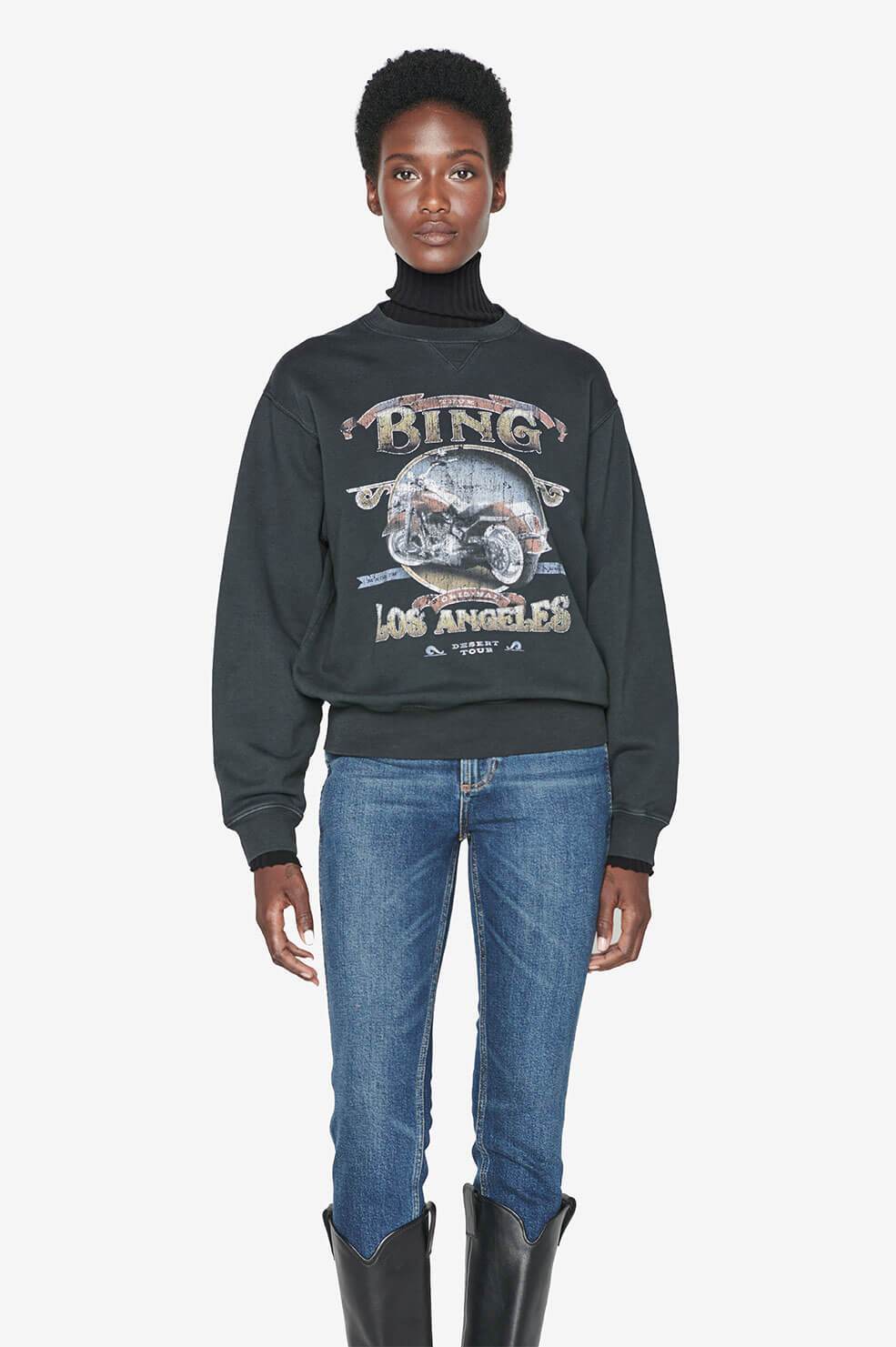 Anine Bing Ramona Sweatshirt Biker in Washed Black S