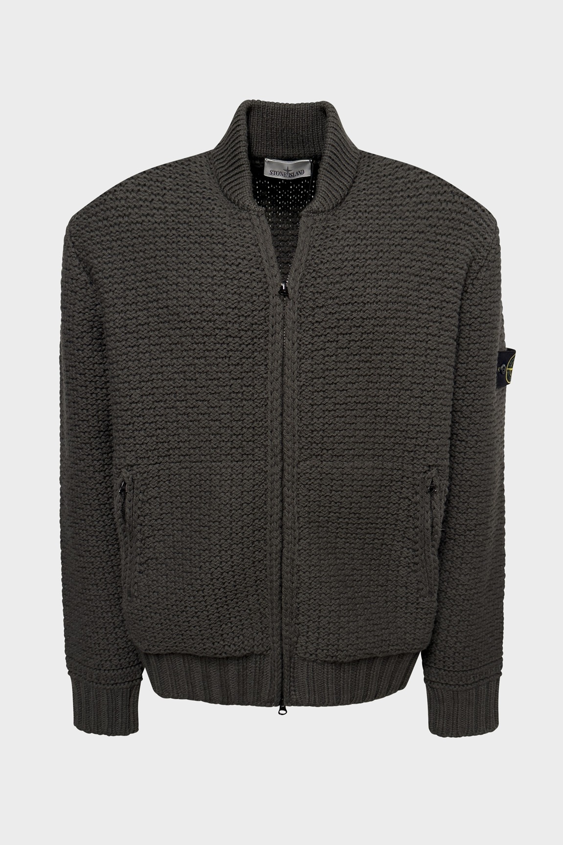 STONE ISLAND Heavy Knit Bomber Jacket in Olive