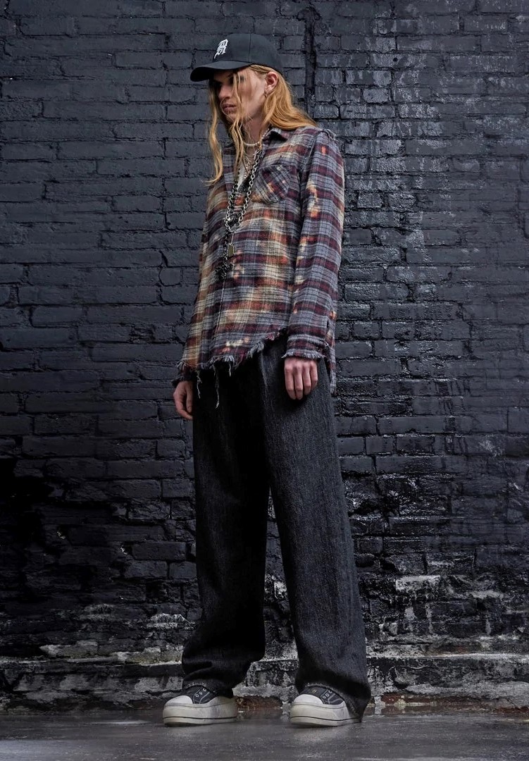 R13 Bleached Plaid Shredded Shirt Multicolor