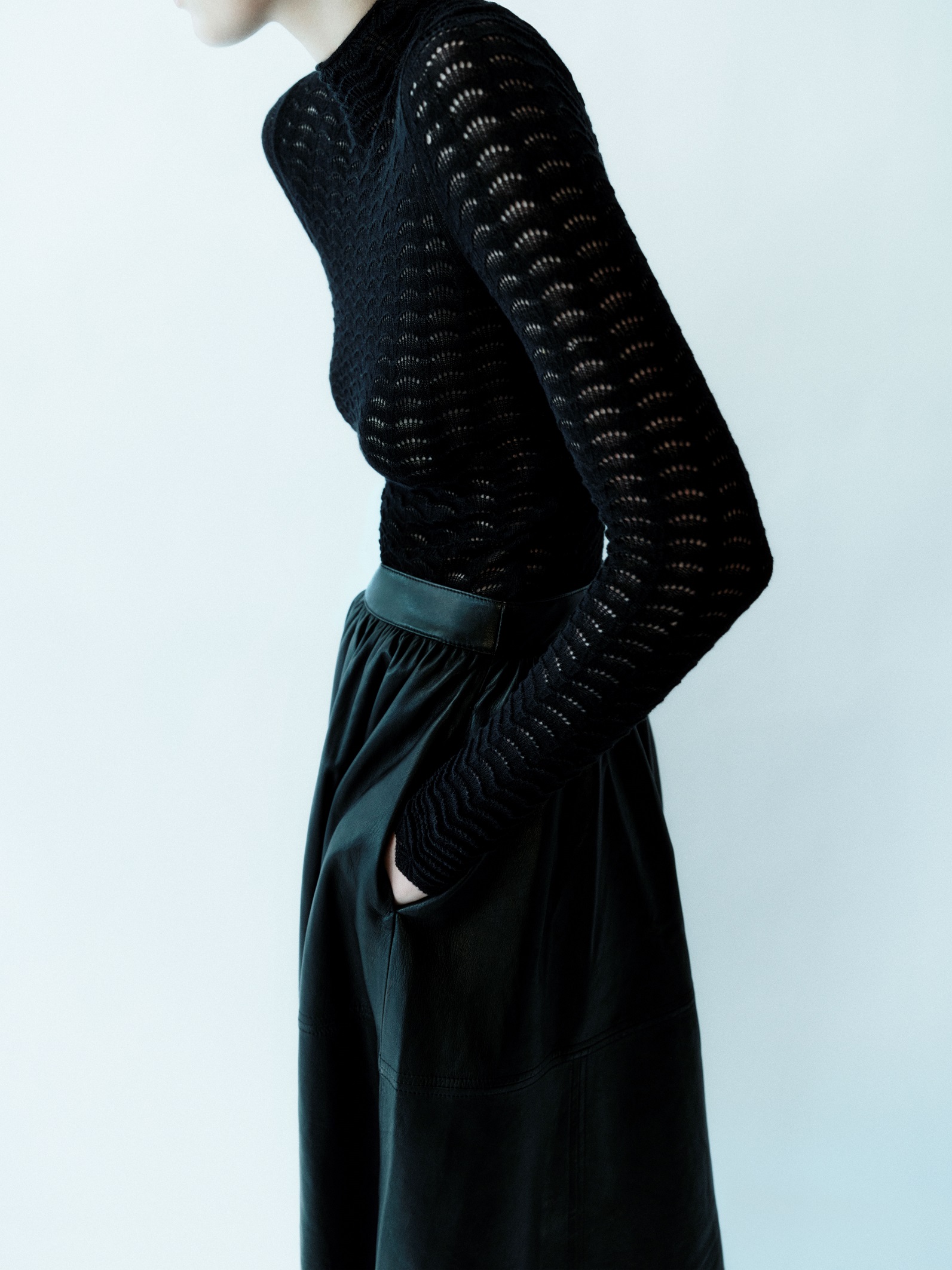 DAGMAR Lace Turtleneck Knit Sweater in Black M