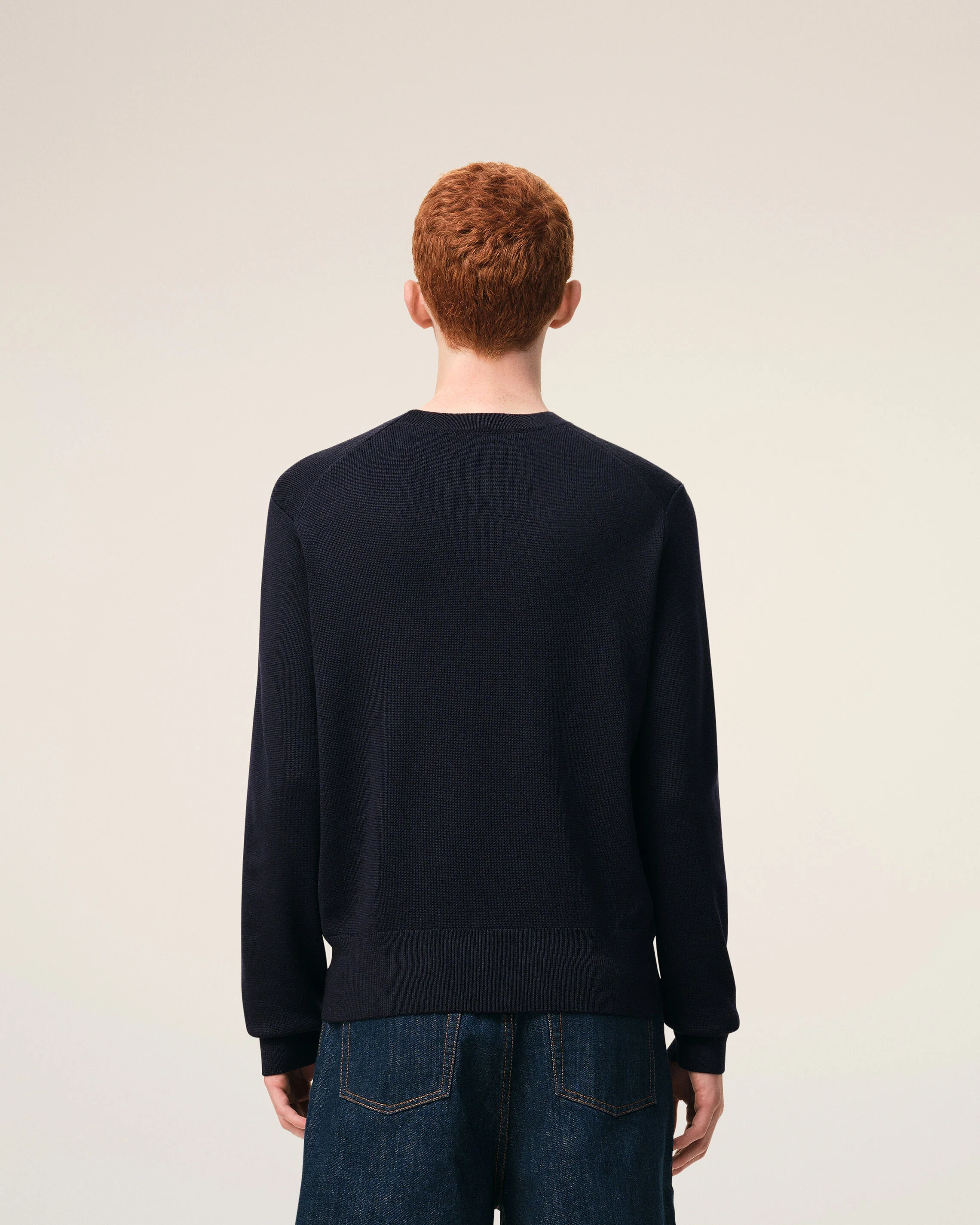 AMI PARIS de Coeur Merino Knit Pullover in Navy/Red Logo