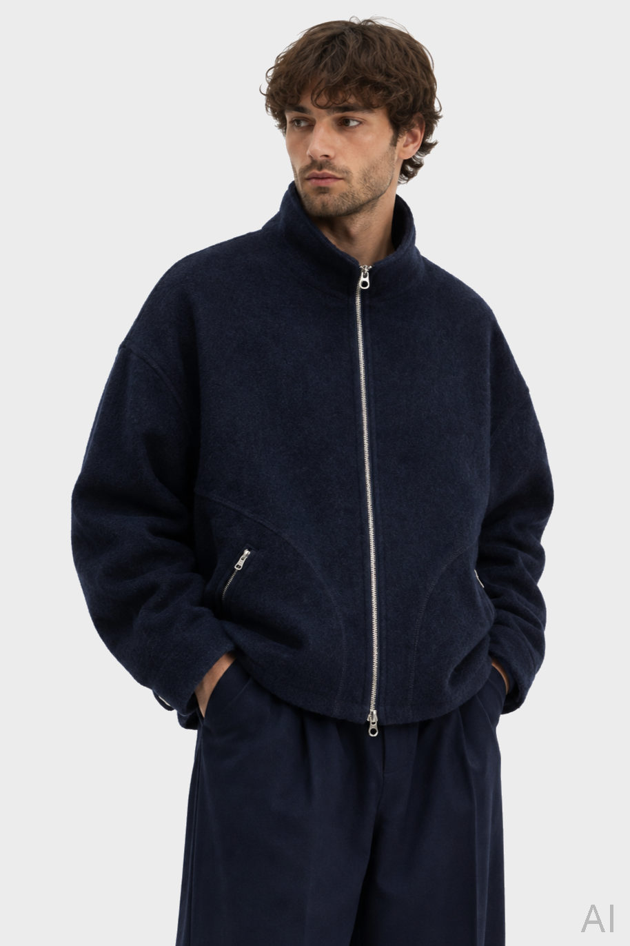 YOU MUST CREATE Aaron Boiled Wool Jacket in Navy