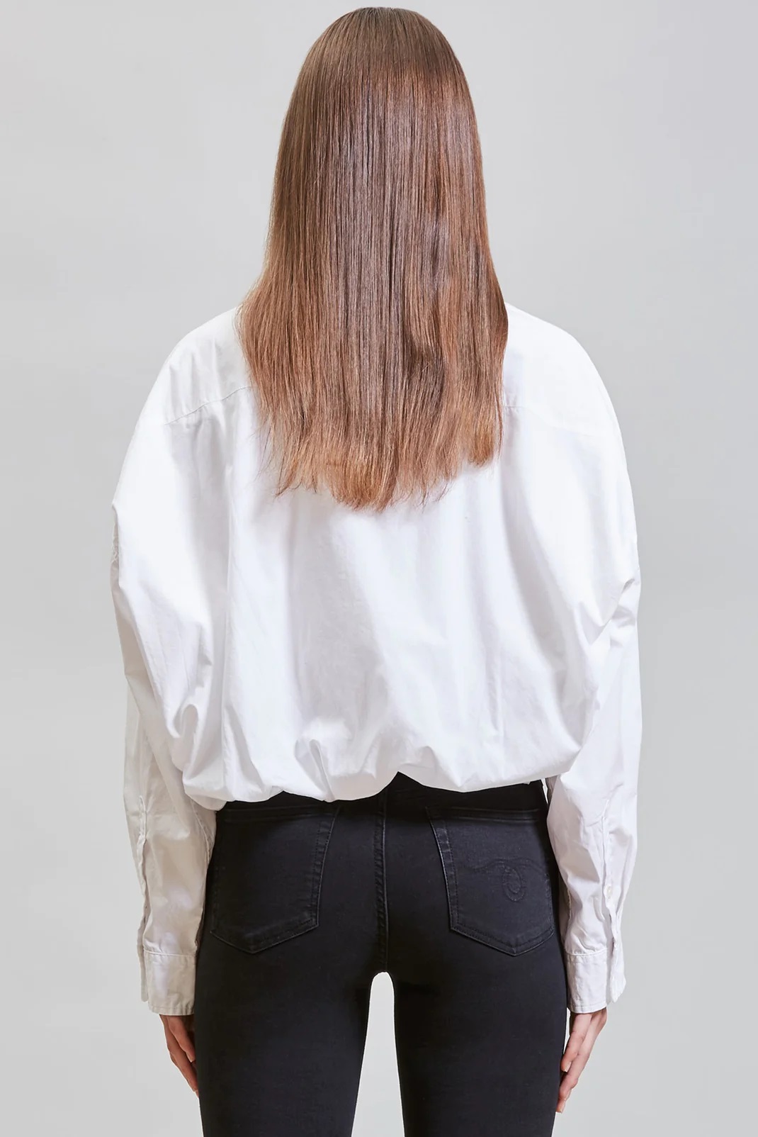 R13 Cropped Gathered Hem Shirt in White S