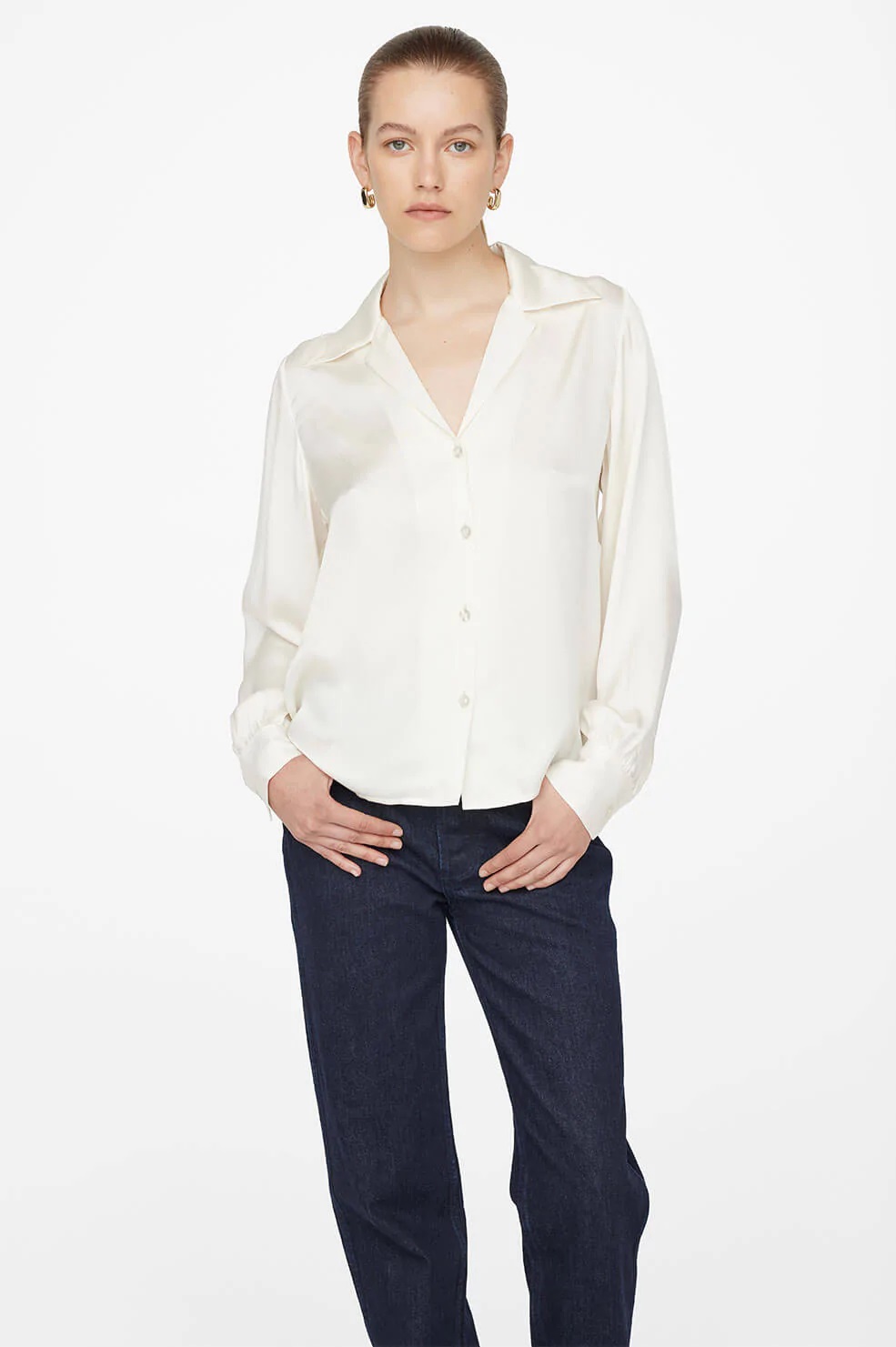 Anine Bing Mylah Shirt in Pearl S