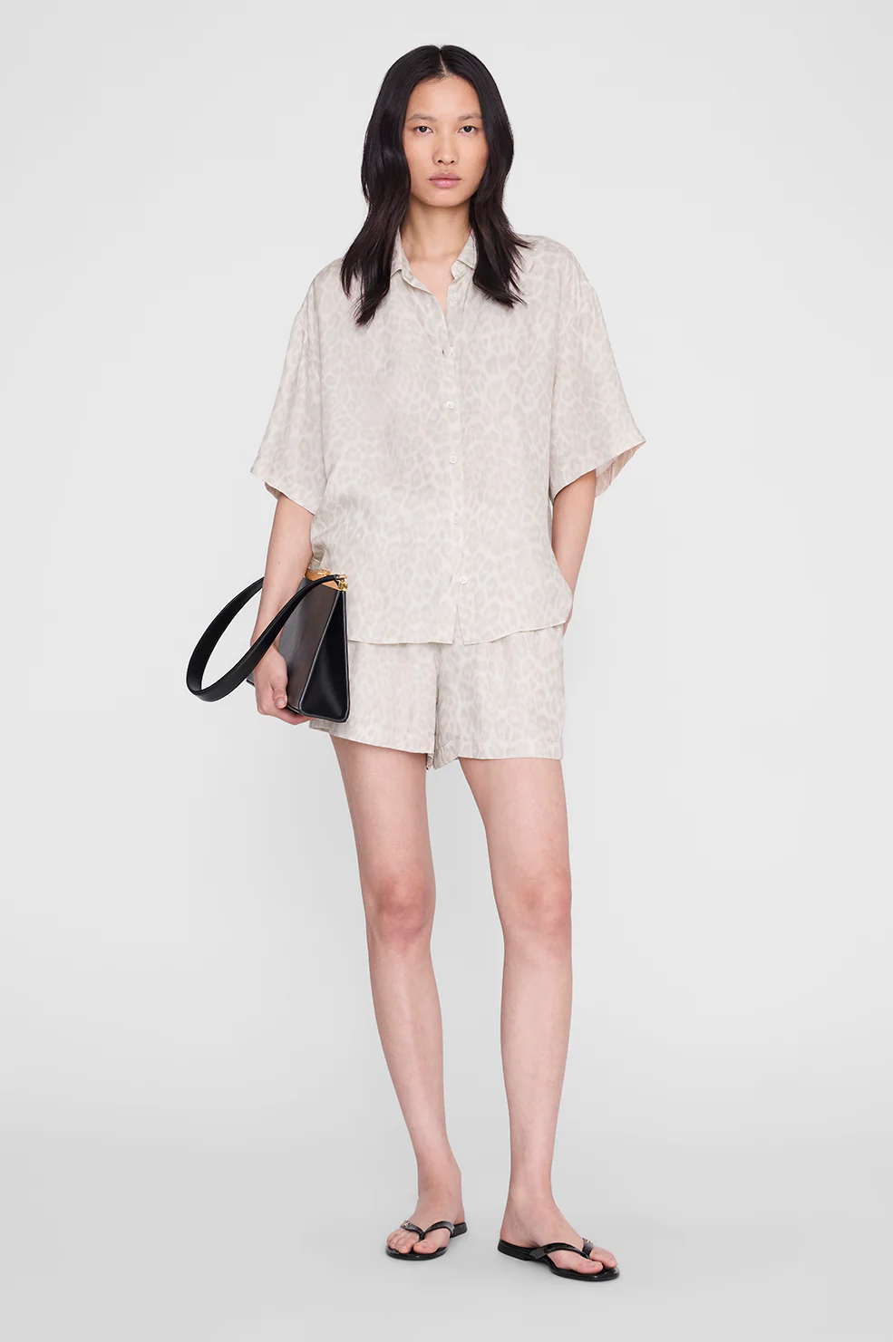 ANINE BING Kam Shorts Washed White Leopard