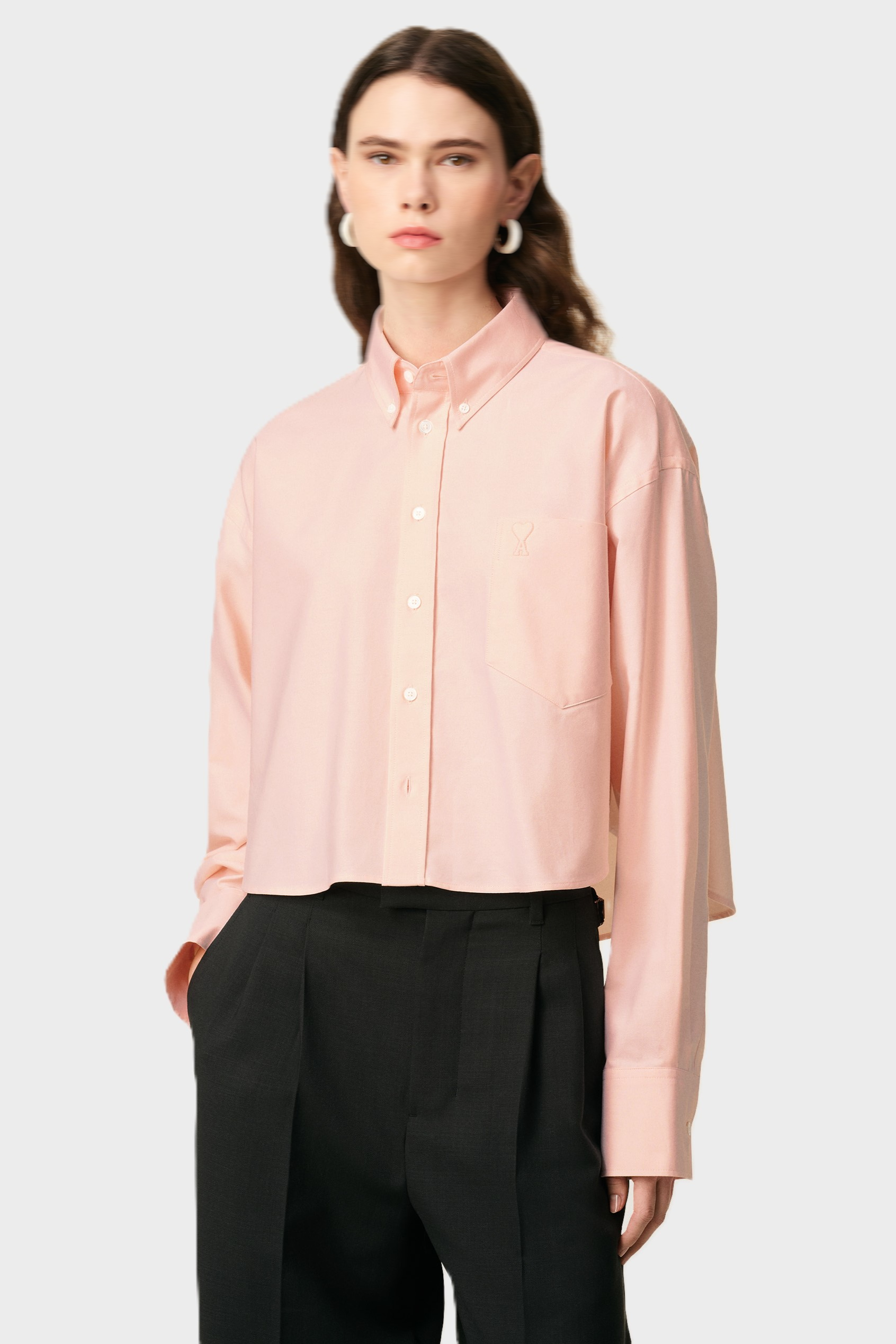 AMI PARIS de Coeur Cropped Oversize Shirt in Powder