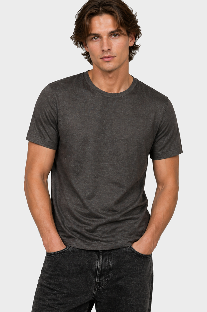 FILIPPO DE LAURENTIIS Linen T-Shirt in Dark Brown