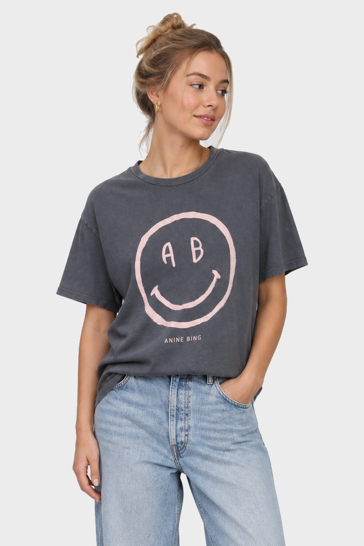 ANINE BING Cade Tee Smiley in Washed Grey