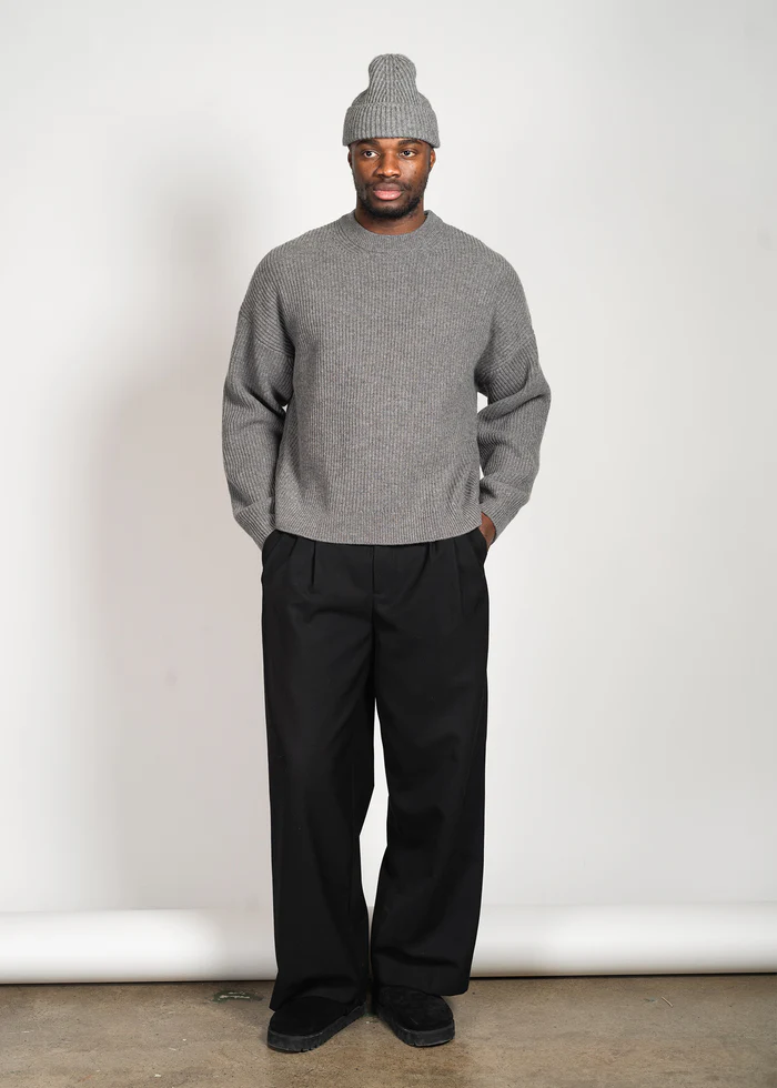 YACAIA Ribbed Wool/Cashmere Sweater in Grey Melange