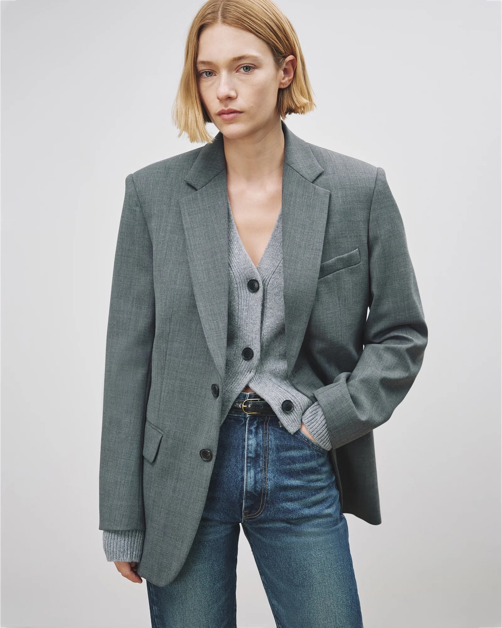 NILI LOTAN Boyfriend Jacket in Heather Grey M/US4