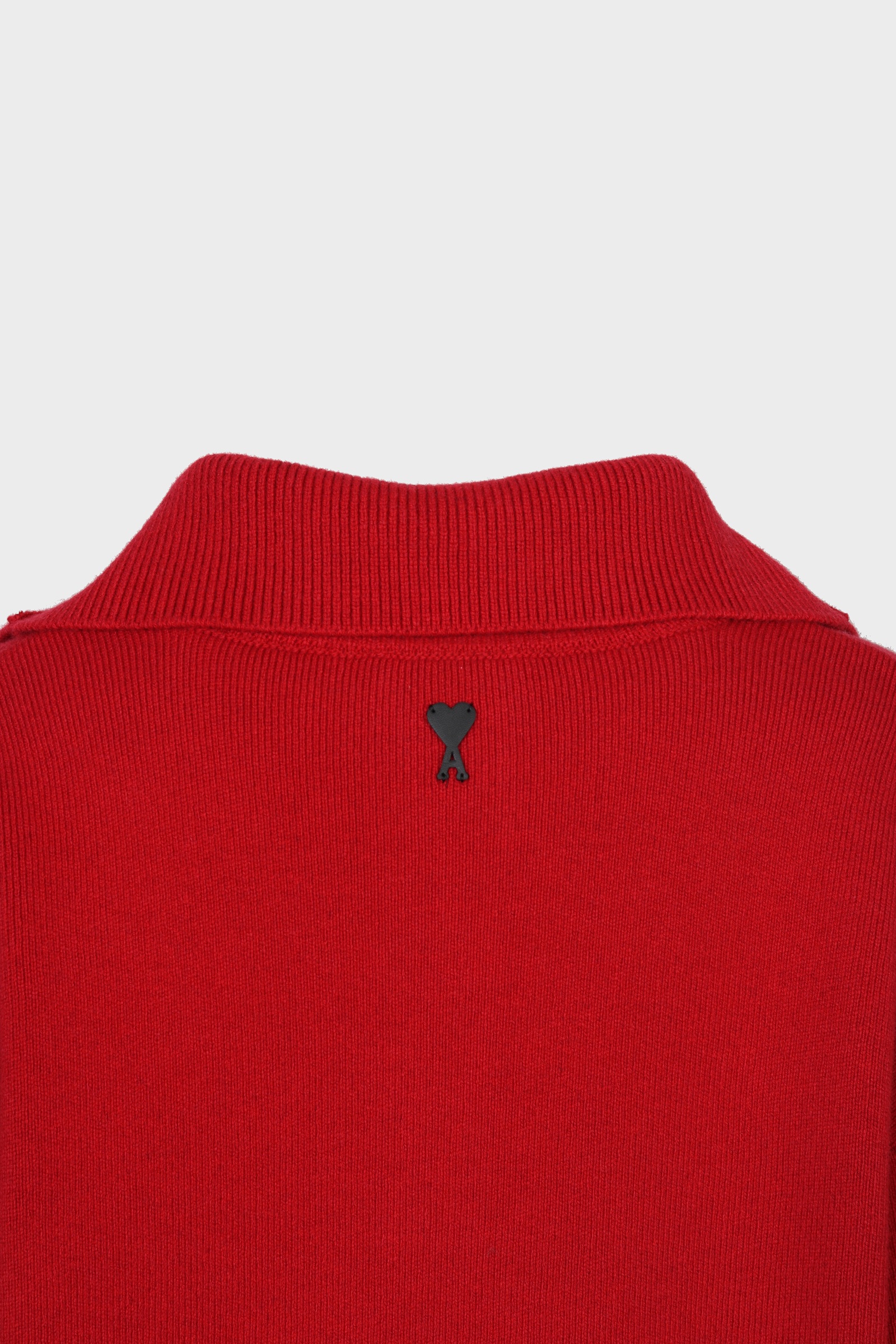 AMI PARIS High Buttoned Collar Heavy Knit Sweater in Ruby Red