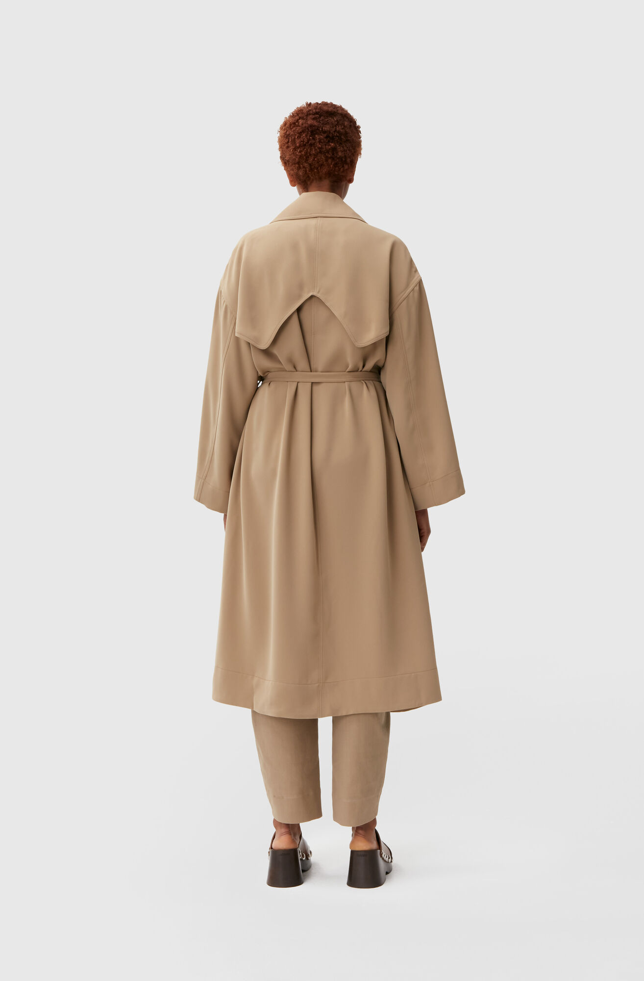 Ganni Drapey Twill Oversized Trench Coat in Petrified Oak S/M