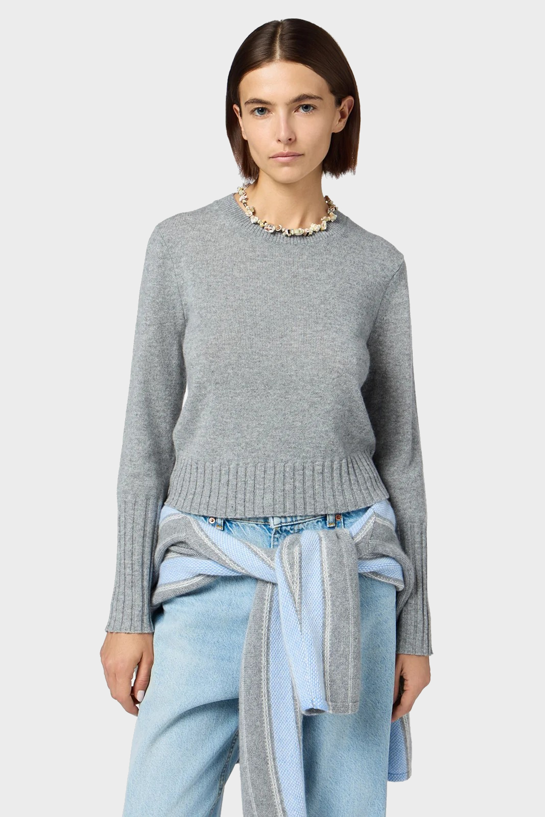 GUEST IN RESIDENCE Shrunken Crewneck Sweater in Heather Grey L