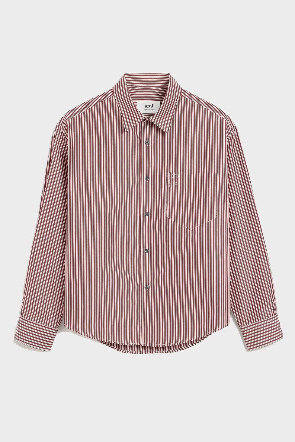 AMI PARIS de Coeur Embossed Boxy Fit Shirt in Cherry/White/Black Stripe