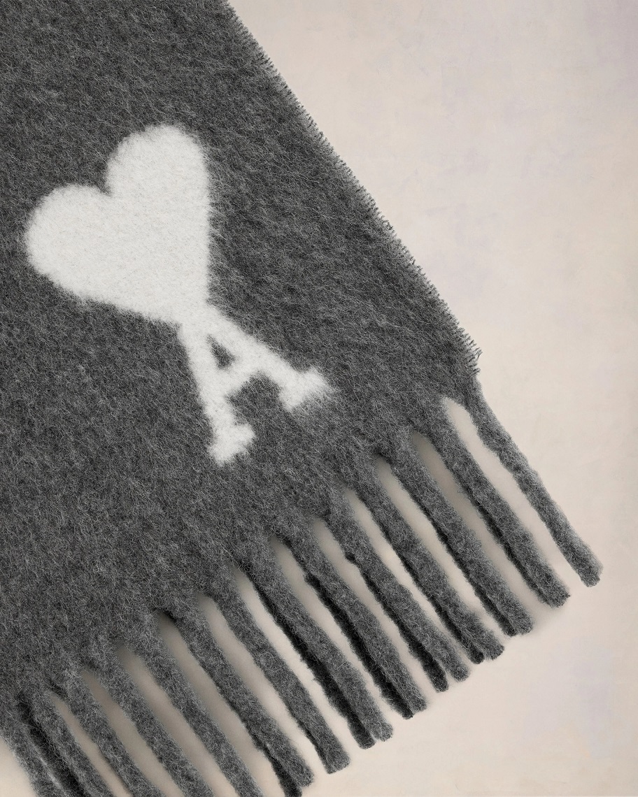 AMI PARIS de Coeur Oversize Scarf in Dark Grey