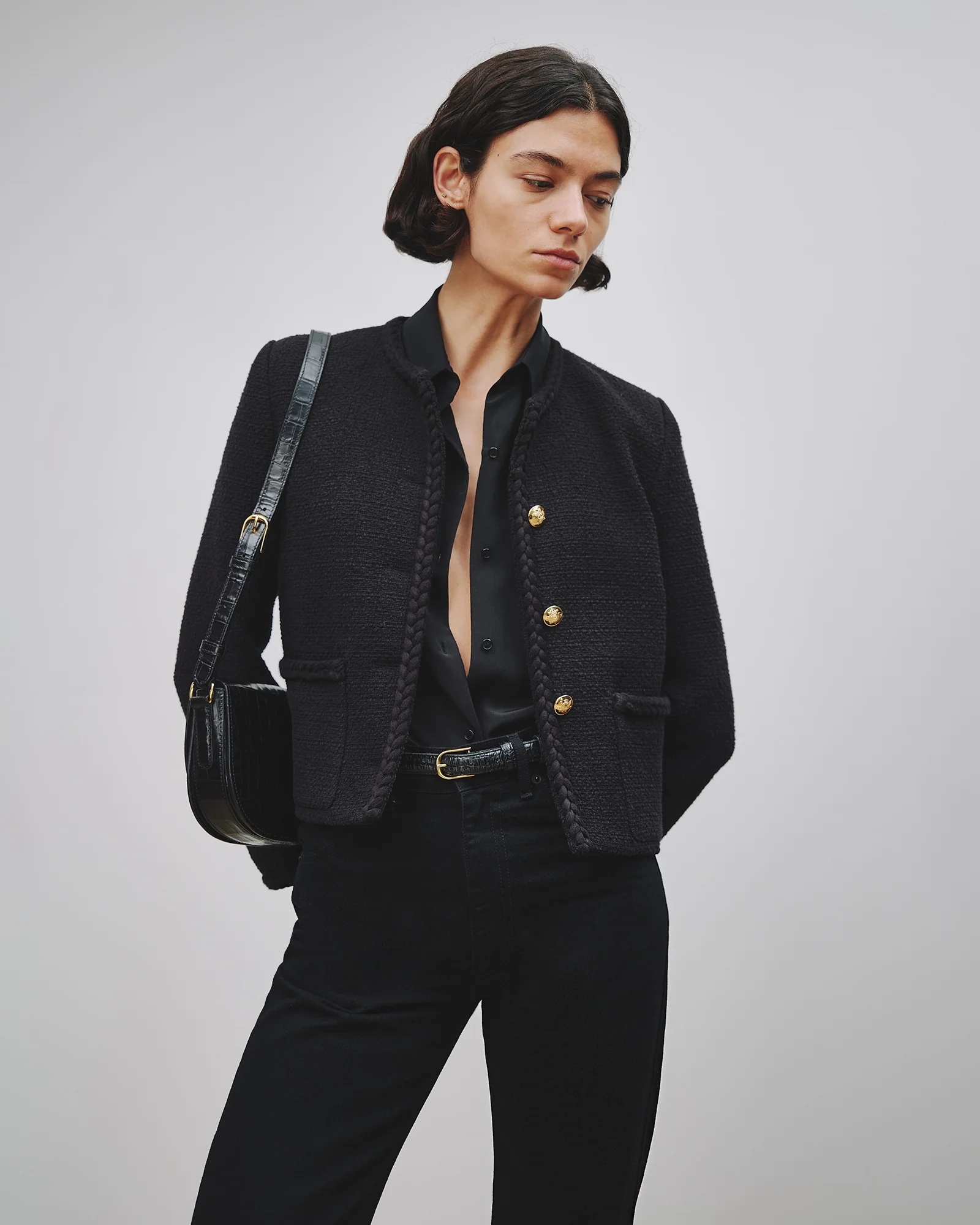 NILI LOTAN Romy Cropped Jacket in Black