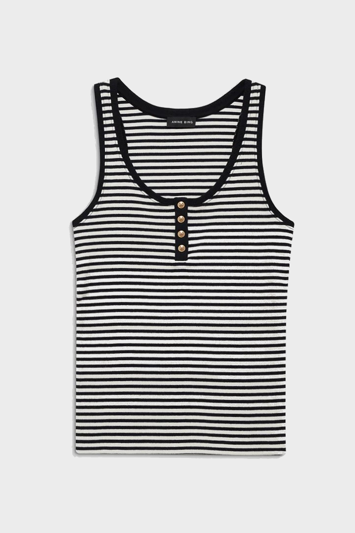 ANINE BING Alessia Tank in Cream & Black Stripe
