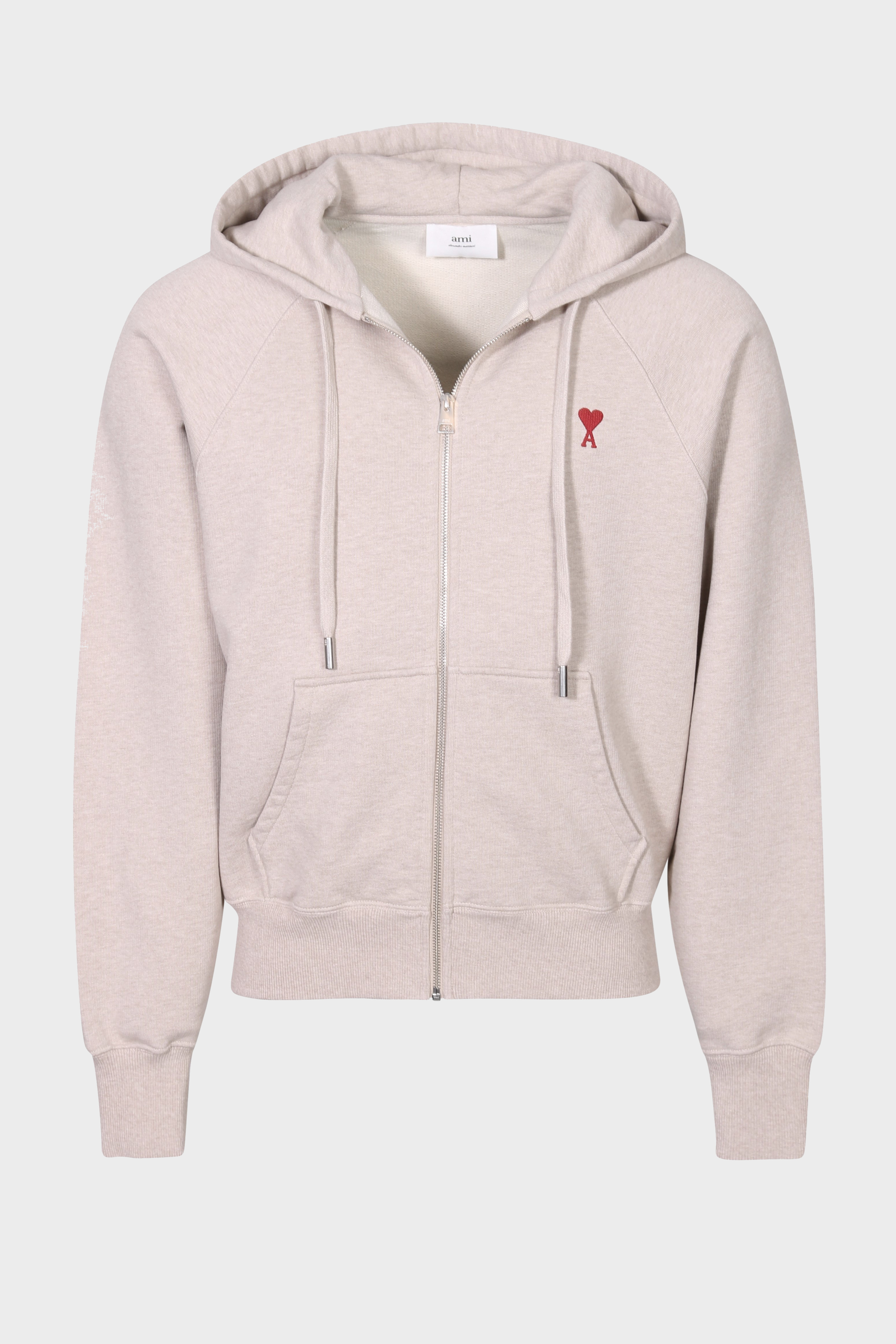 AMI PARIS de Coeur Zip Hoodie in Heather Leight Beige