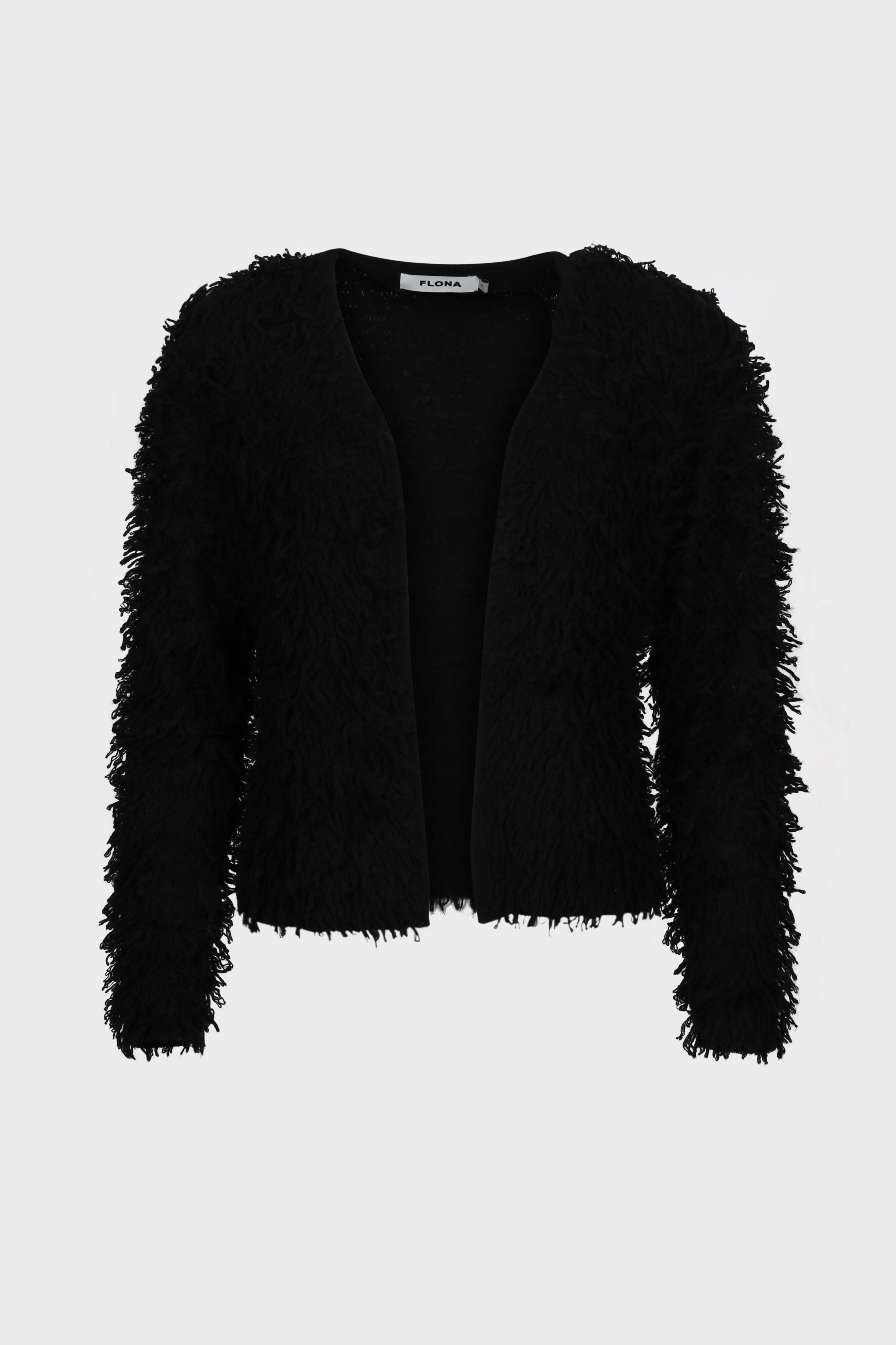 FLONA Cashmere Boho Short Cardigan in Black