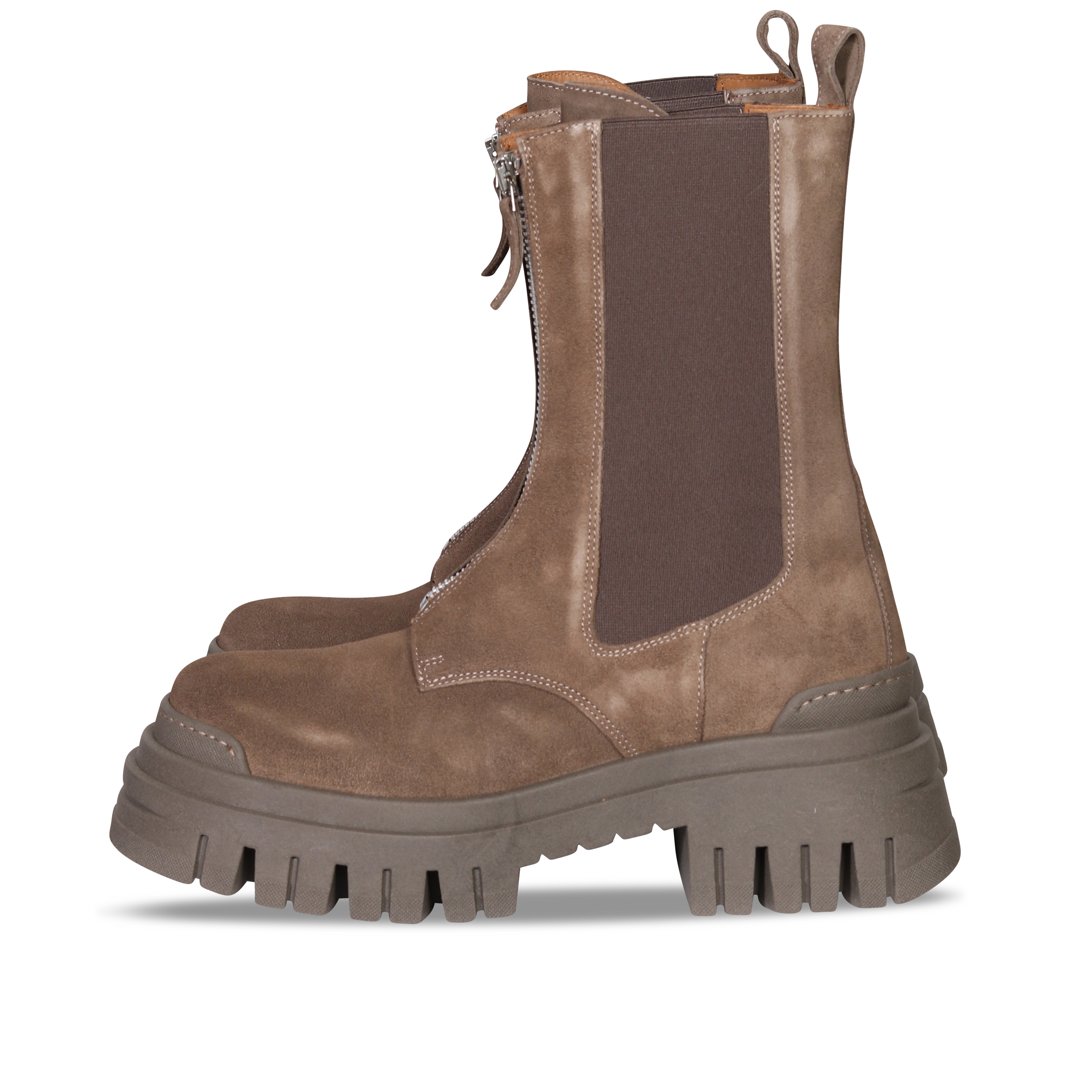 Ennequadro Suede Combat Boots in Taupe with Zip