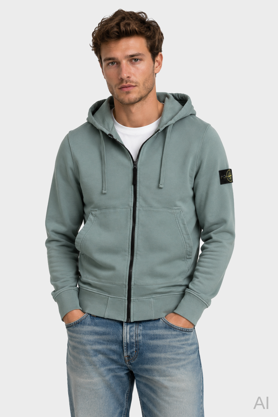 STONE ISLAND Zip Hoodie in Sage Green