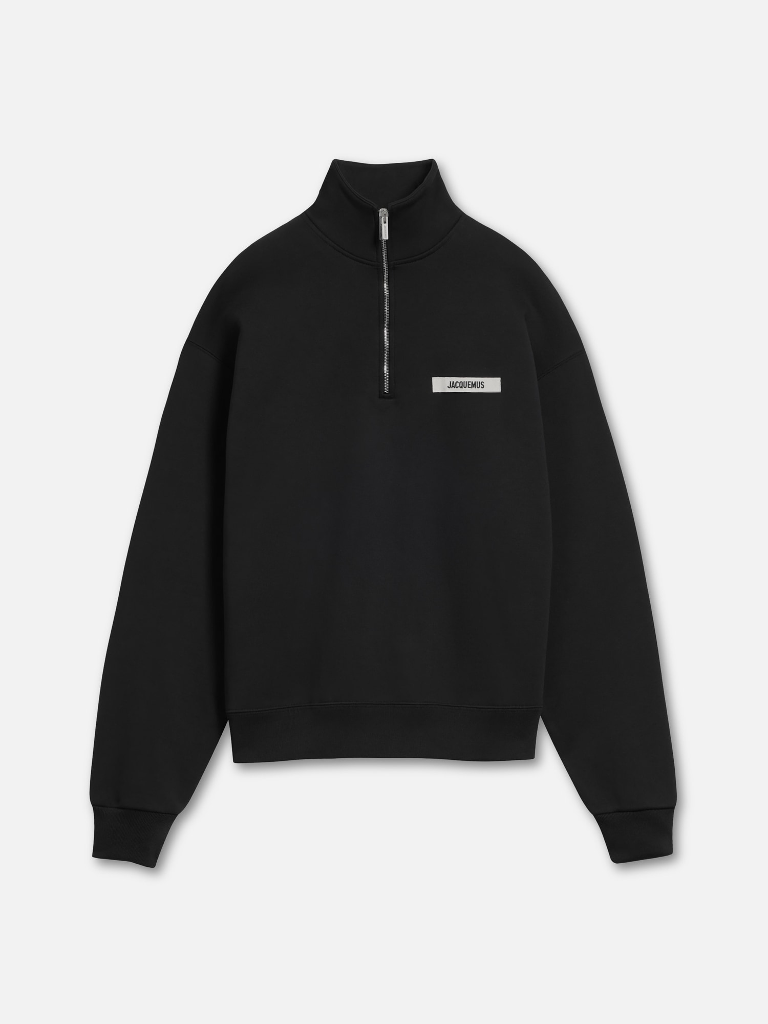JACQUEMUS Grosgrain Half Zip Sweatshirt in Black