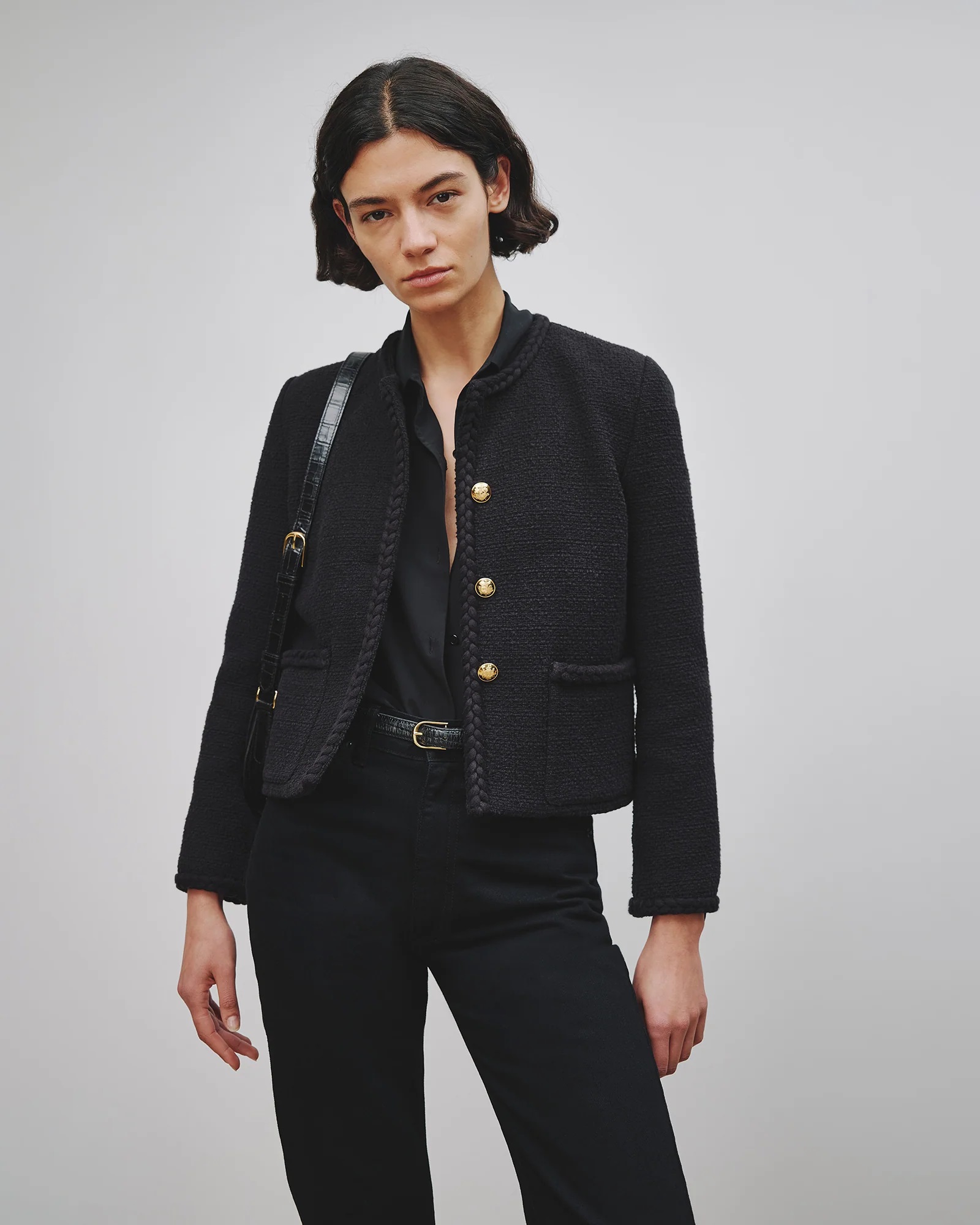 NILI LOTAN Romy Cropped Jacket in Black