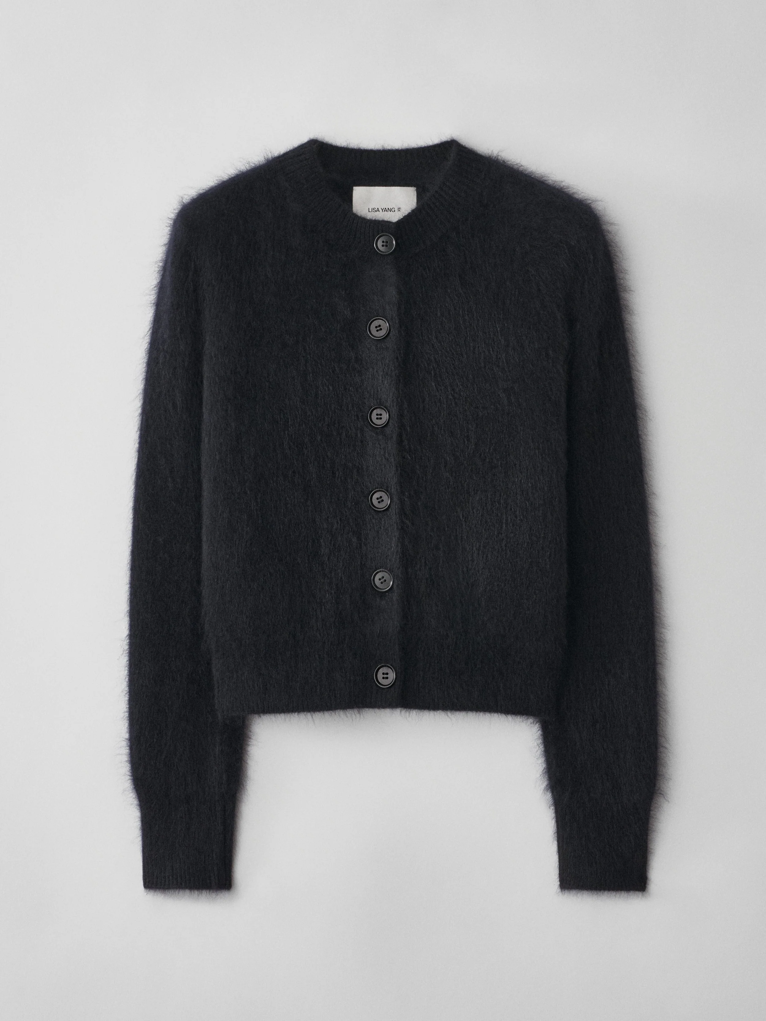 LISA YANG Azalea Brushed Cashmere Cardigan in Black