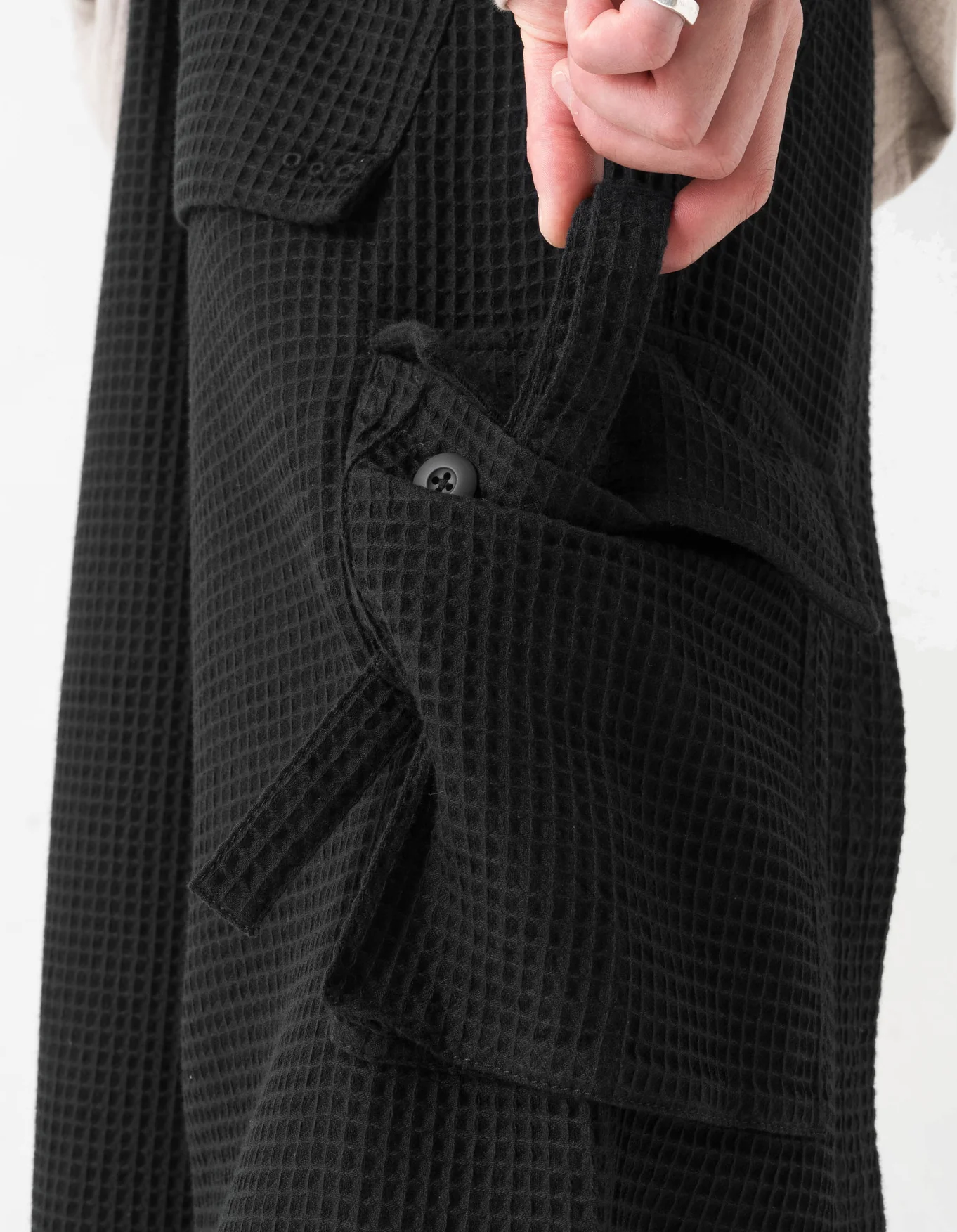 MAHARISHI 6203 Waffle Cargo Hakama Pants in Black