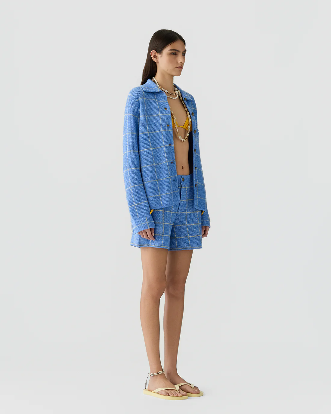 GUEST IN RESIDENCE Dylan Plaid Cashmere/Linen Shirt in Blue/Butter