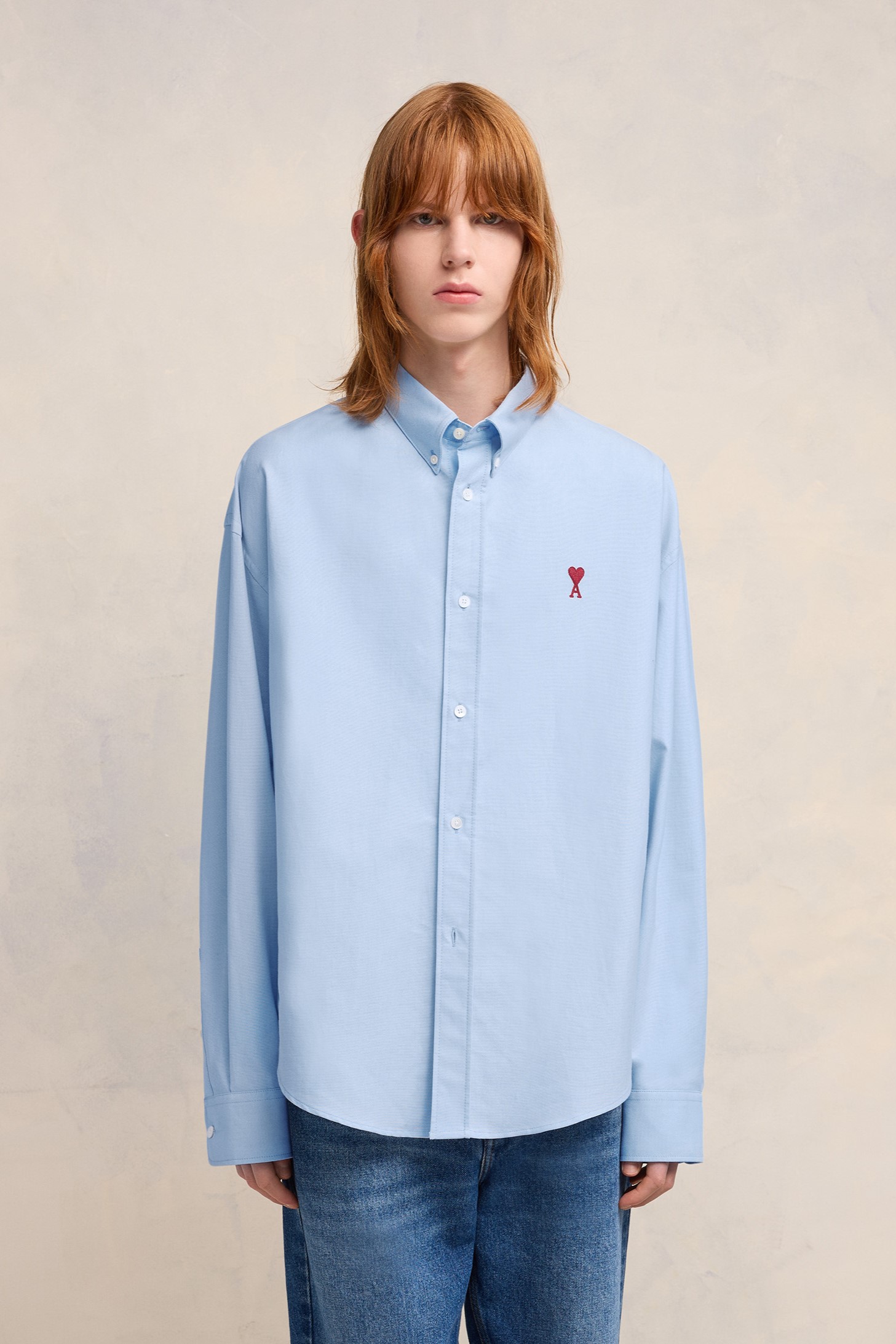 AMI PARIS de Coeur Boxy Fit Shirt in Sky Blue XS