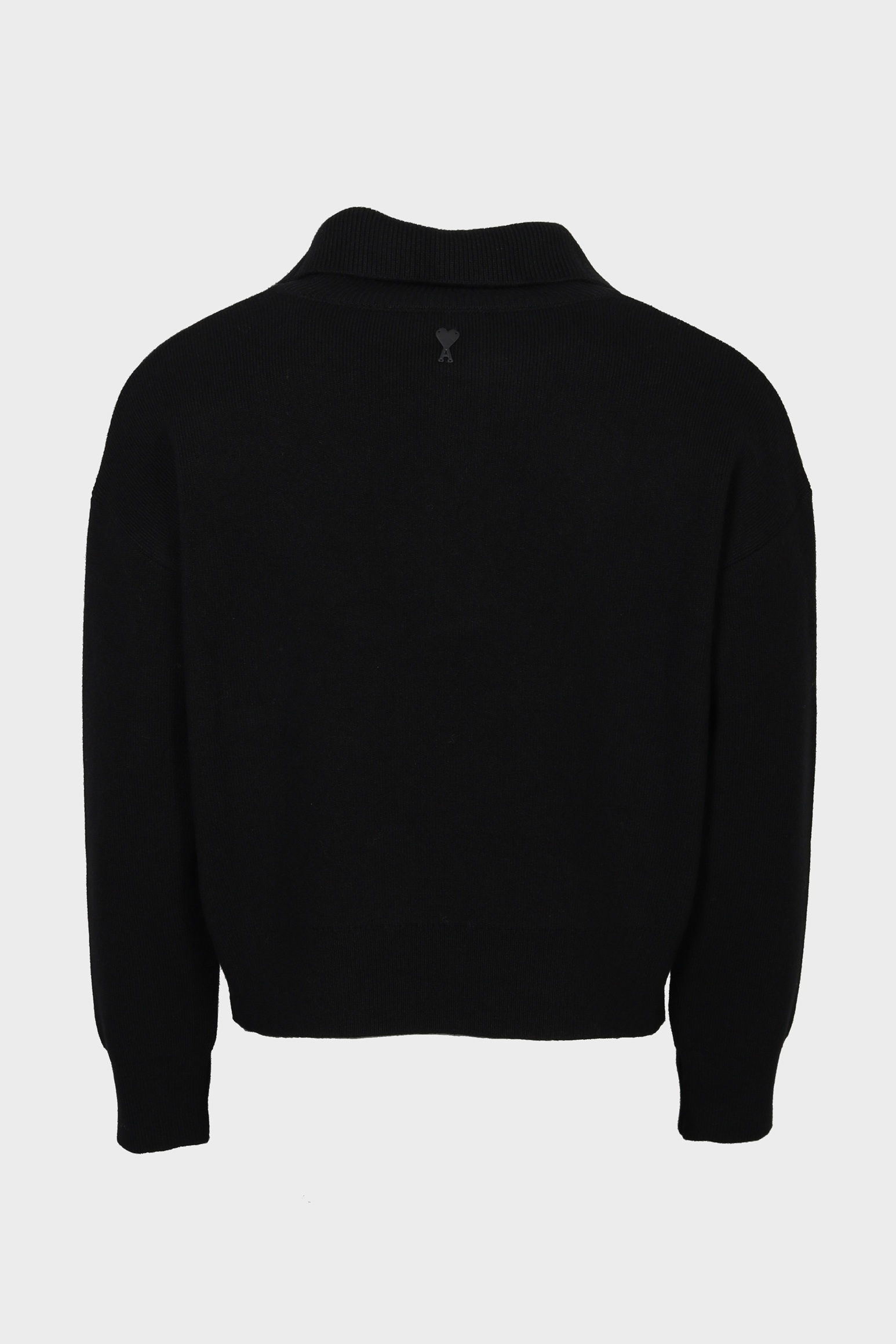 AMI PARIS High Buttoned Collar Heavy Knit Sweater in Black