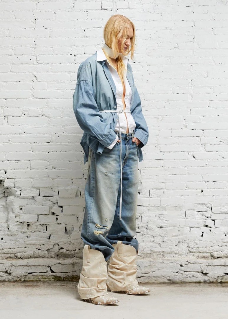 R13 Boxy Button Up Shirt in Vintage Blue M