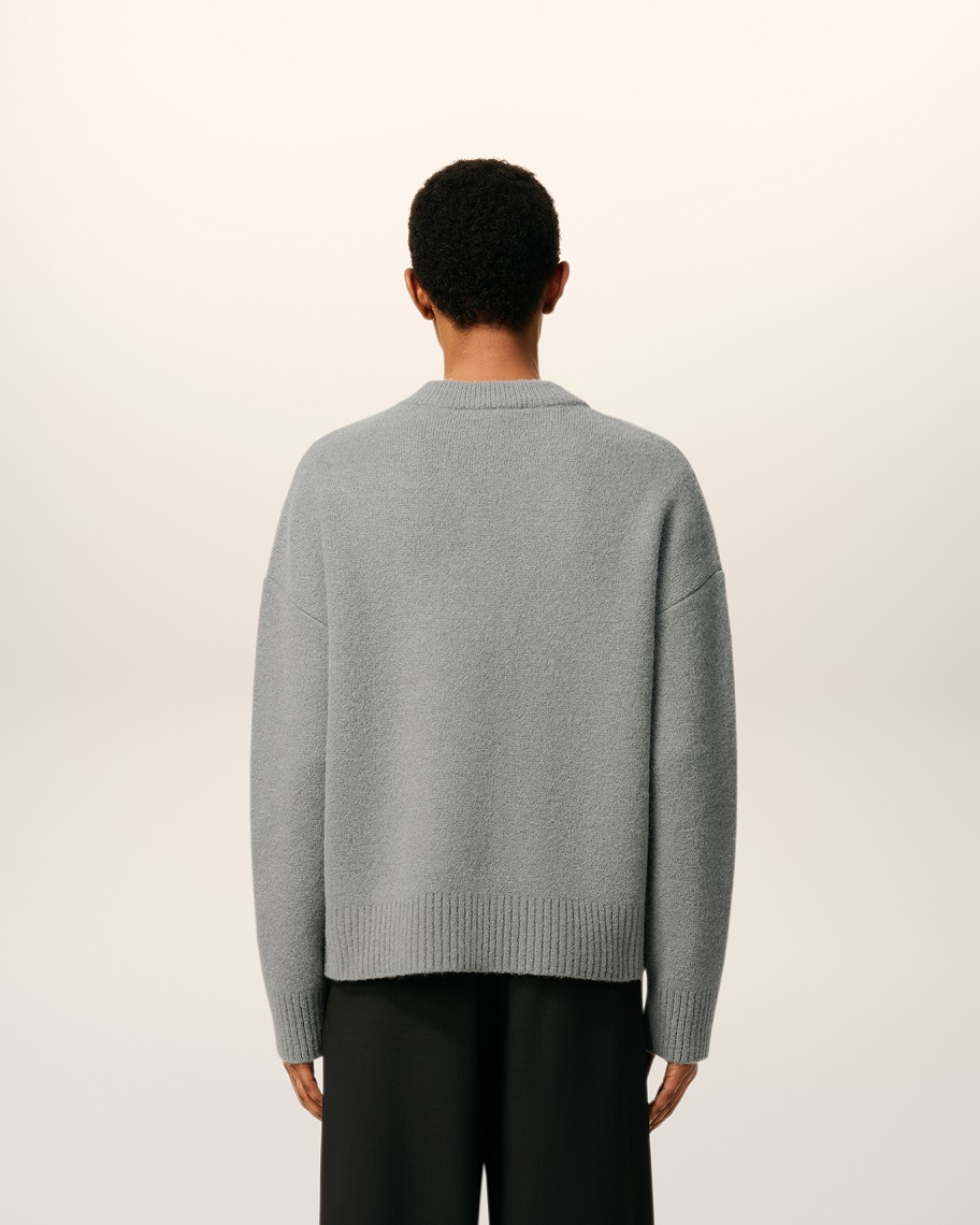 AMI PARIS de Coeur Knit Cardigan in Grey/Off White