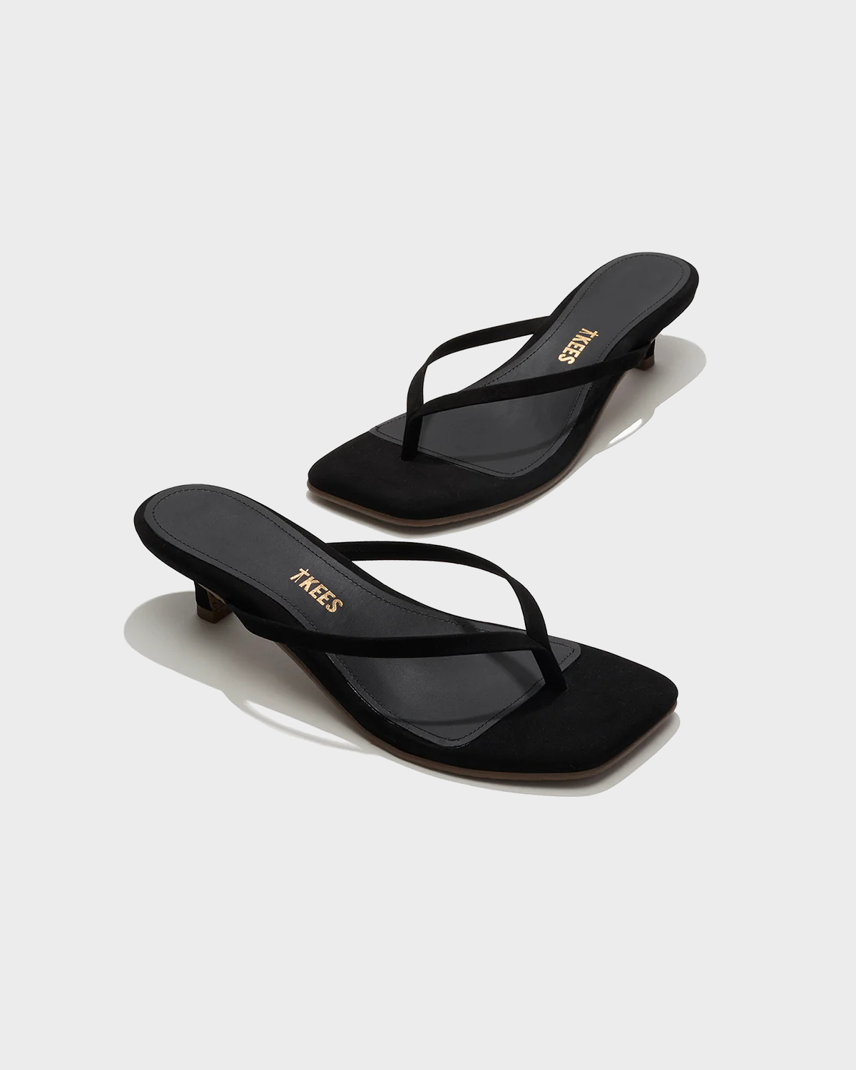 TKEES Square Toe Julia Kitten Heel Suede in Sable