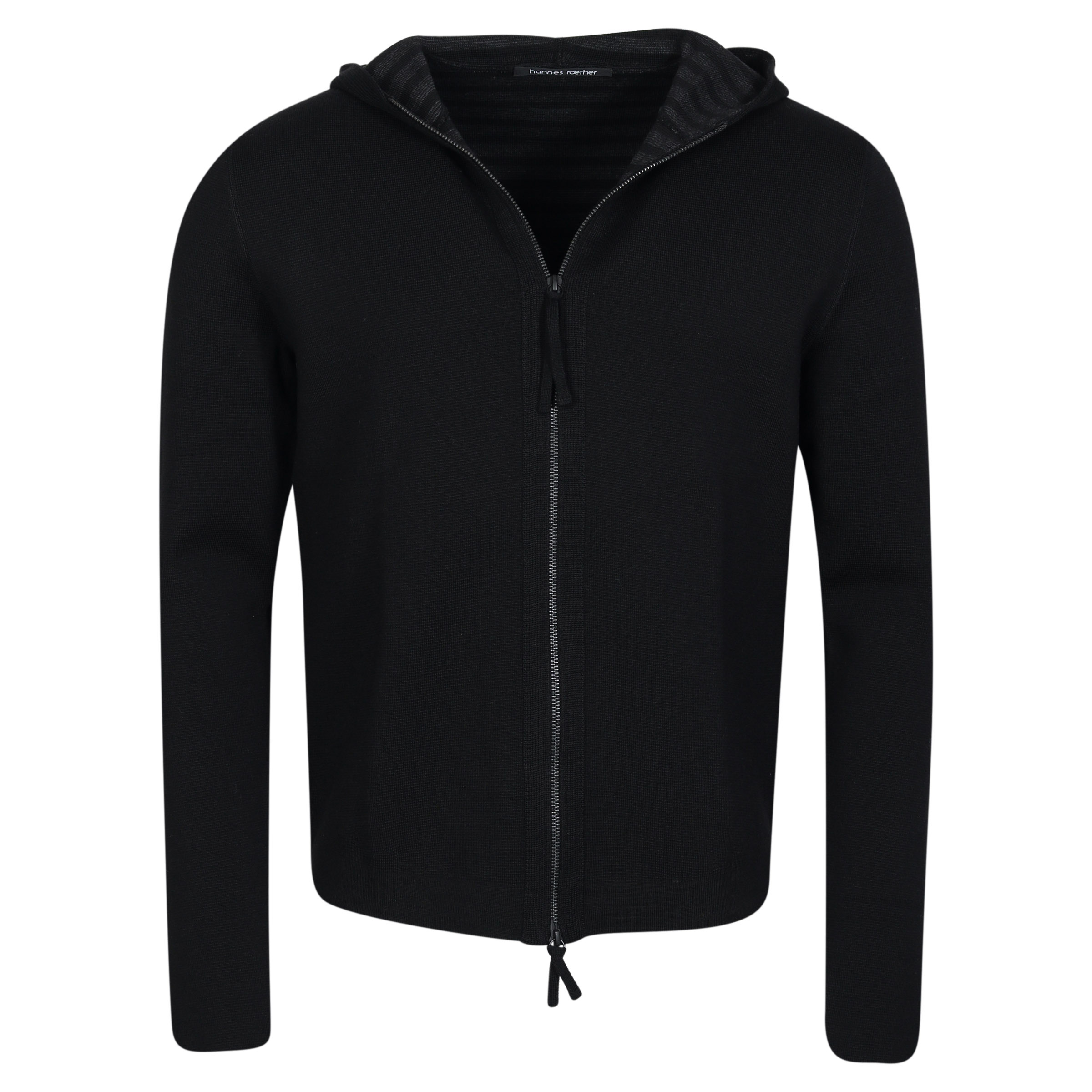Hannes Roether Hooded Zip Cardigan in Black/Striped inside