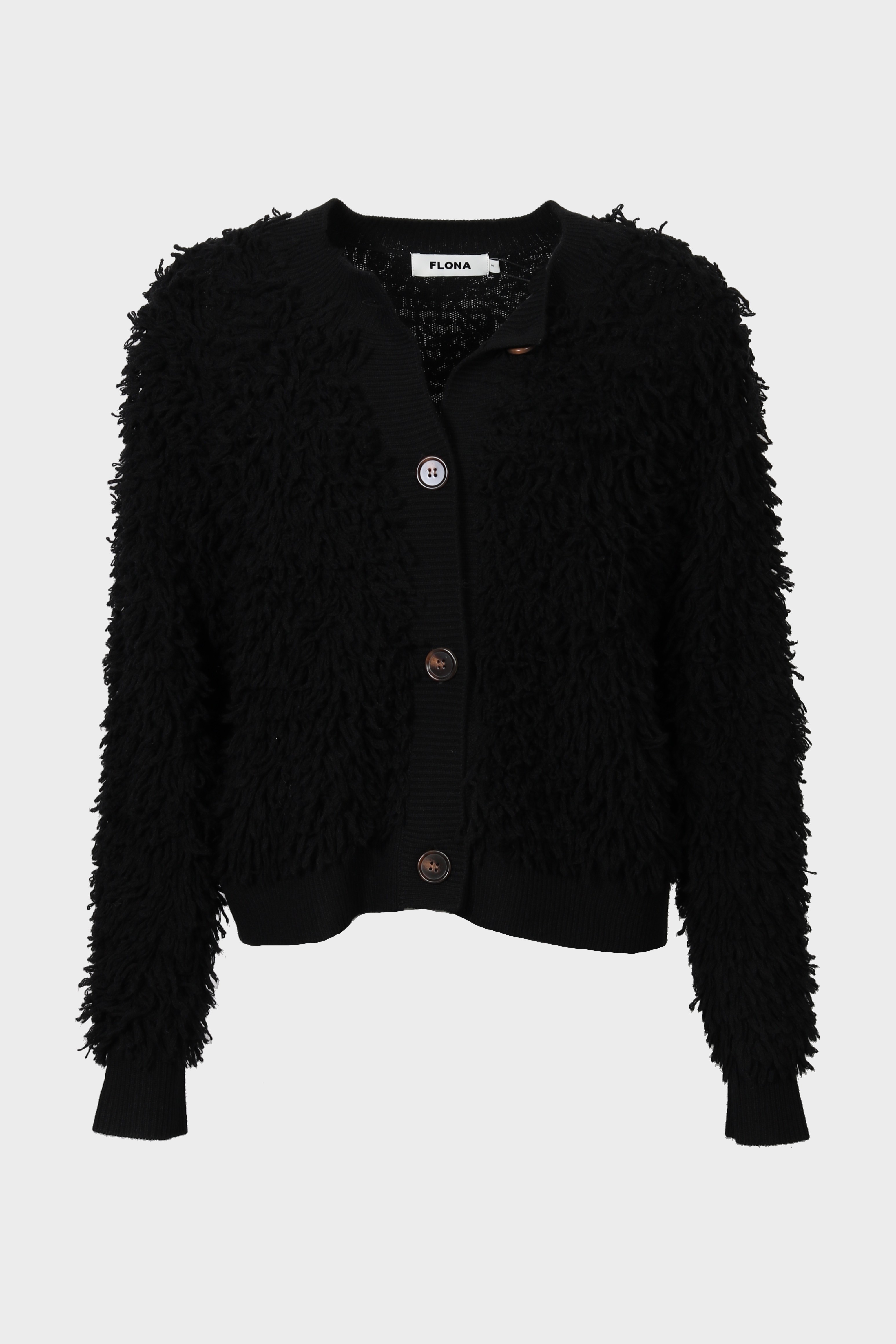 FLONA Cashmere Fringe Cardigan in Black M