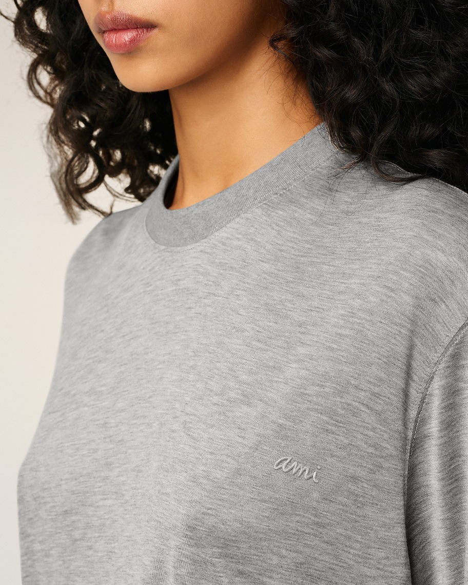 AMI PARIS Viscose Silk T-Shirt in Heather Grey