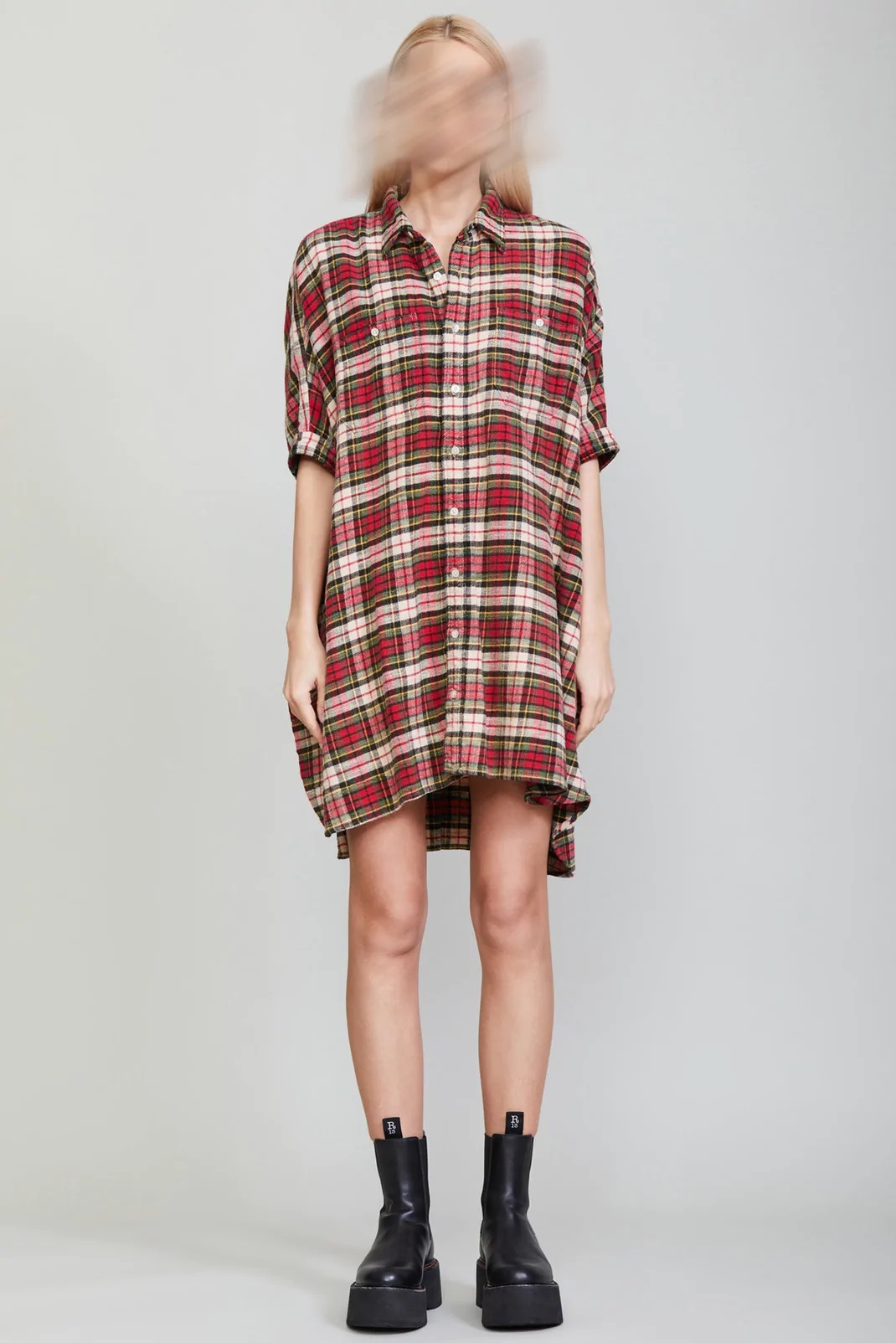 R13 Plaid Oversized Dress Multicolor