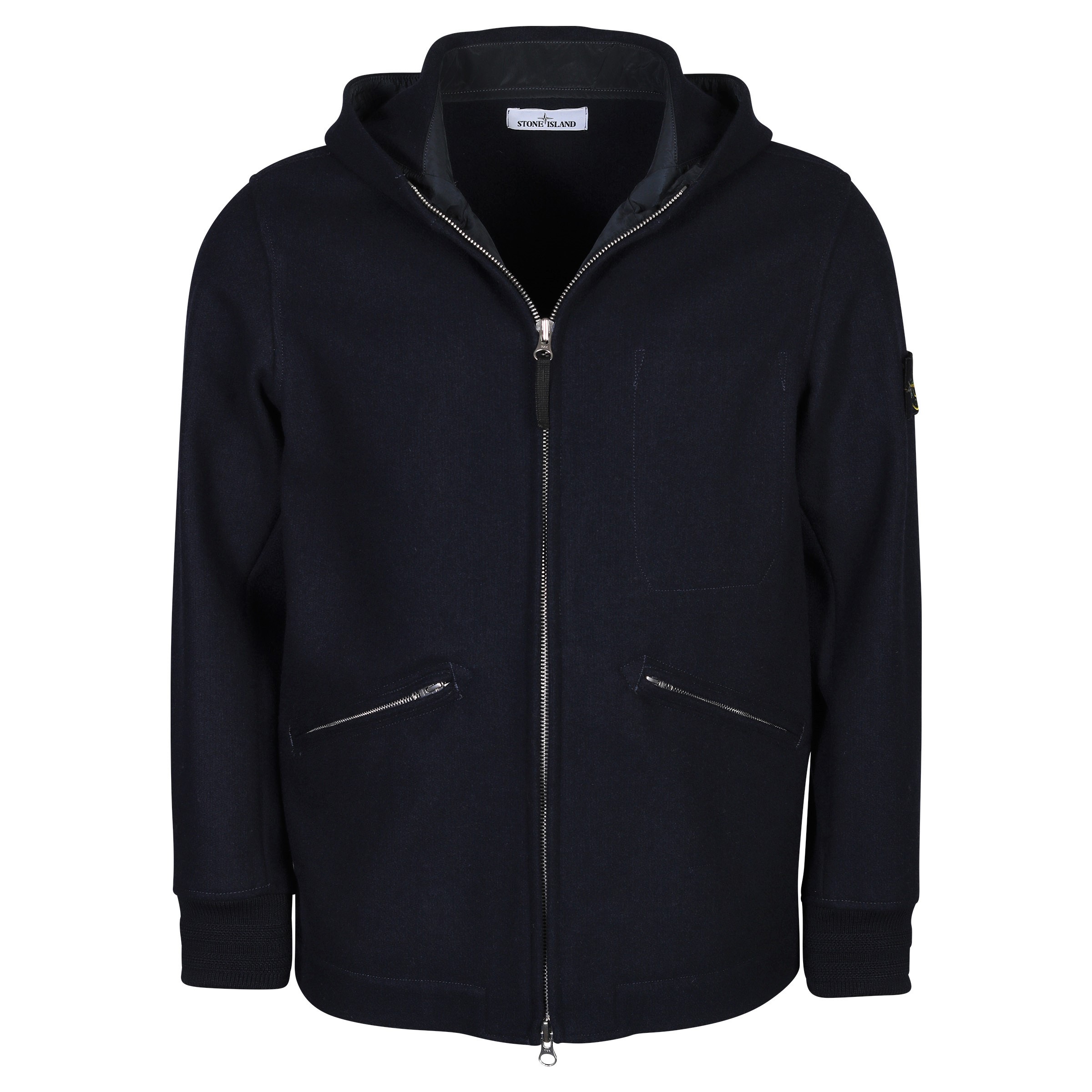 Stone Island Hooded Wool Jacket Panno Speciale in Navy