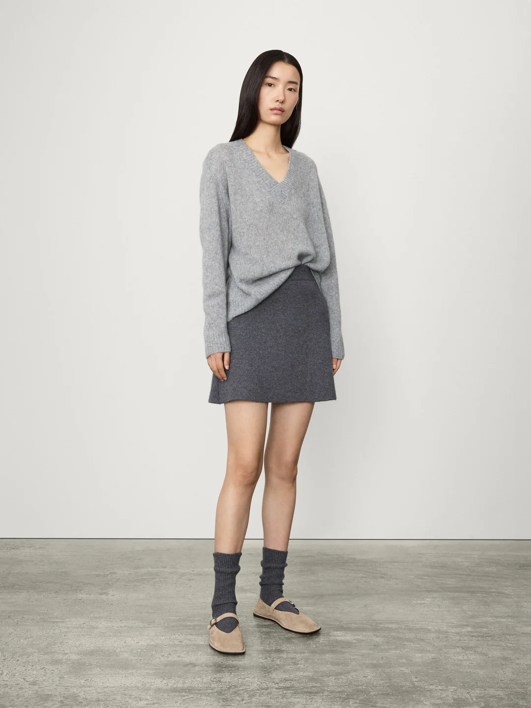 LISA YANG Leona Cotton/Silk Sweater in Light Grey
