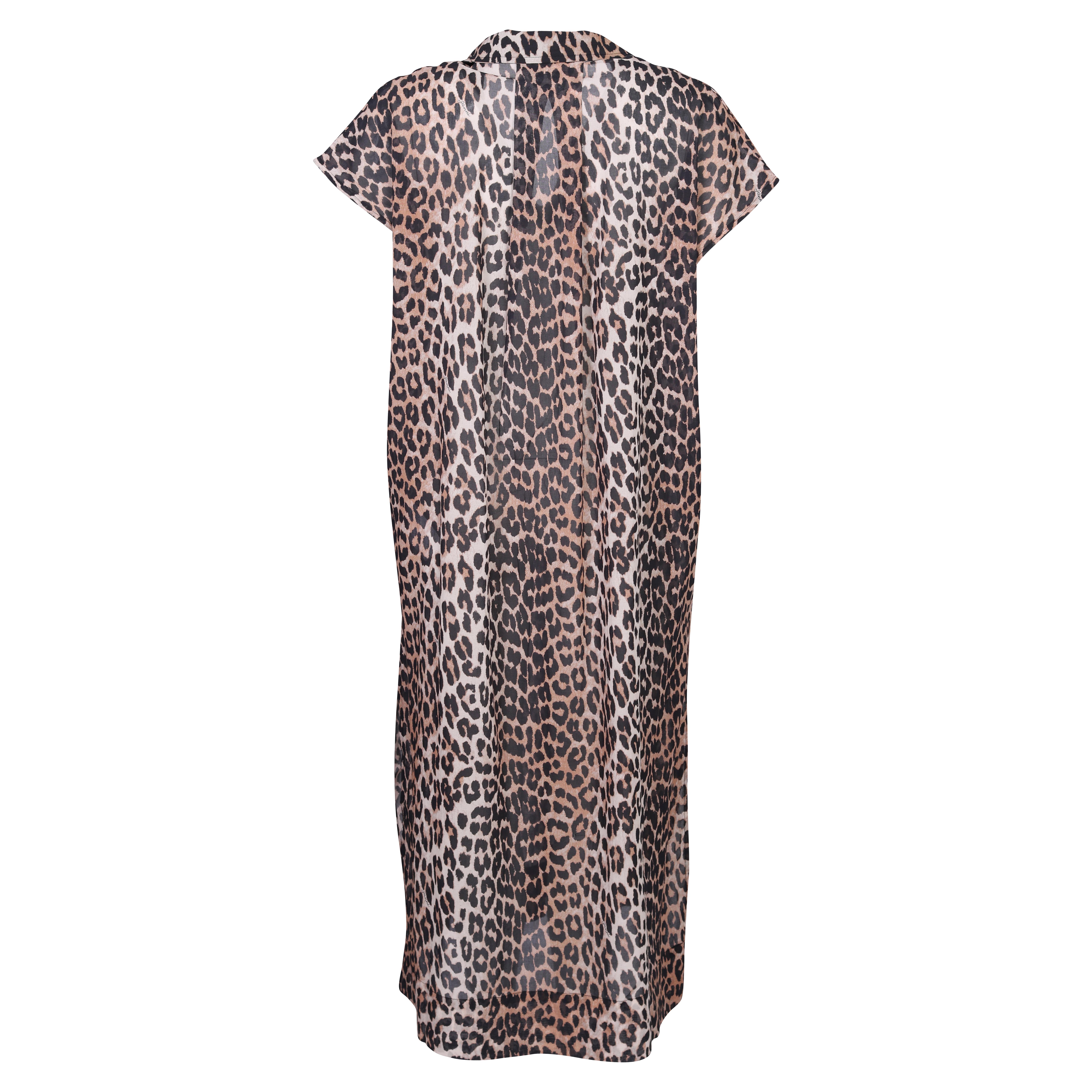 Ganni Light Cotton Kaftan Dress in Leopard S/M