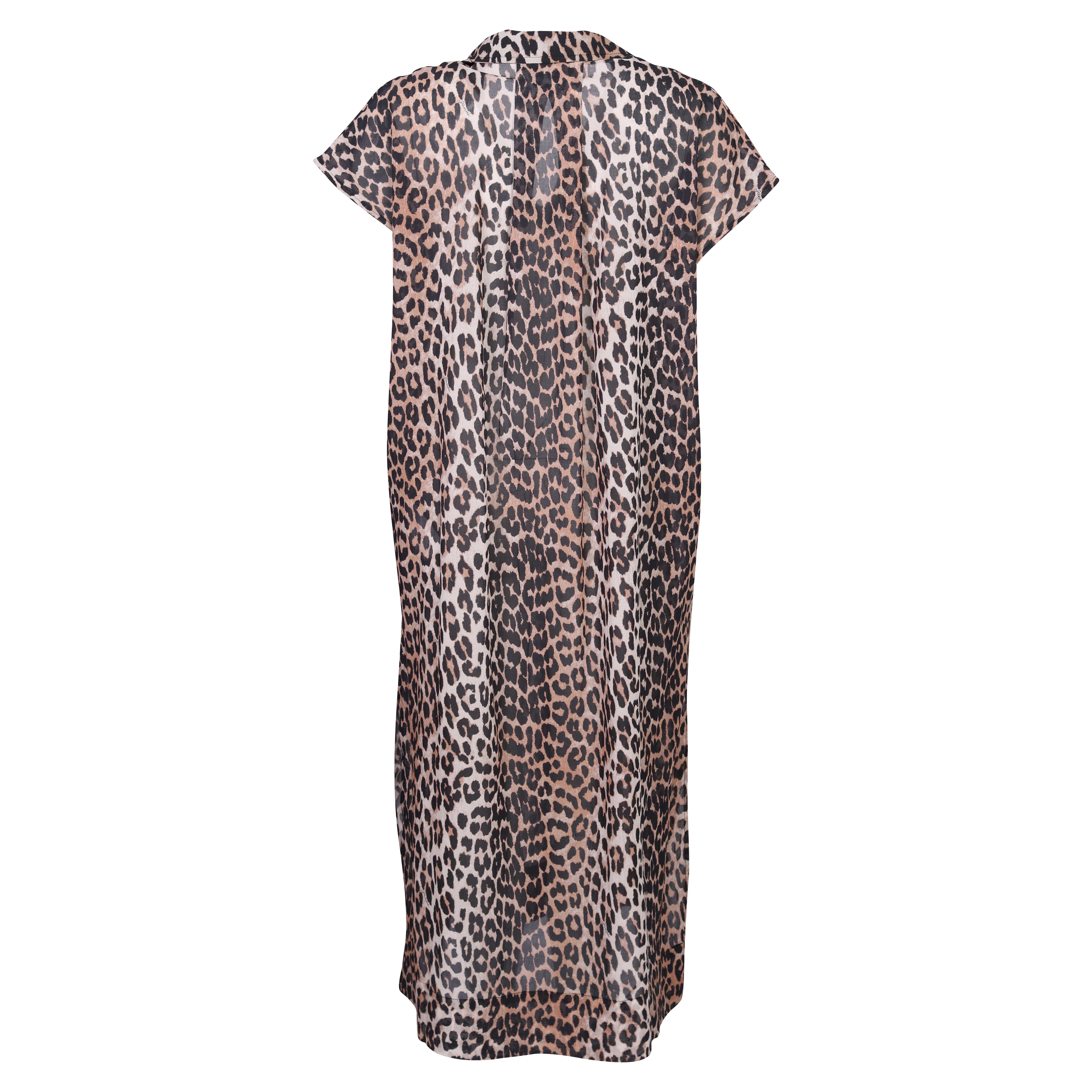 Ganni Light Cotton Kaftan Dress in Leopard XXS/XS