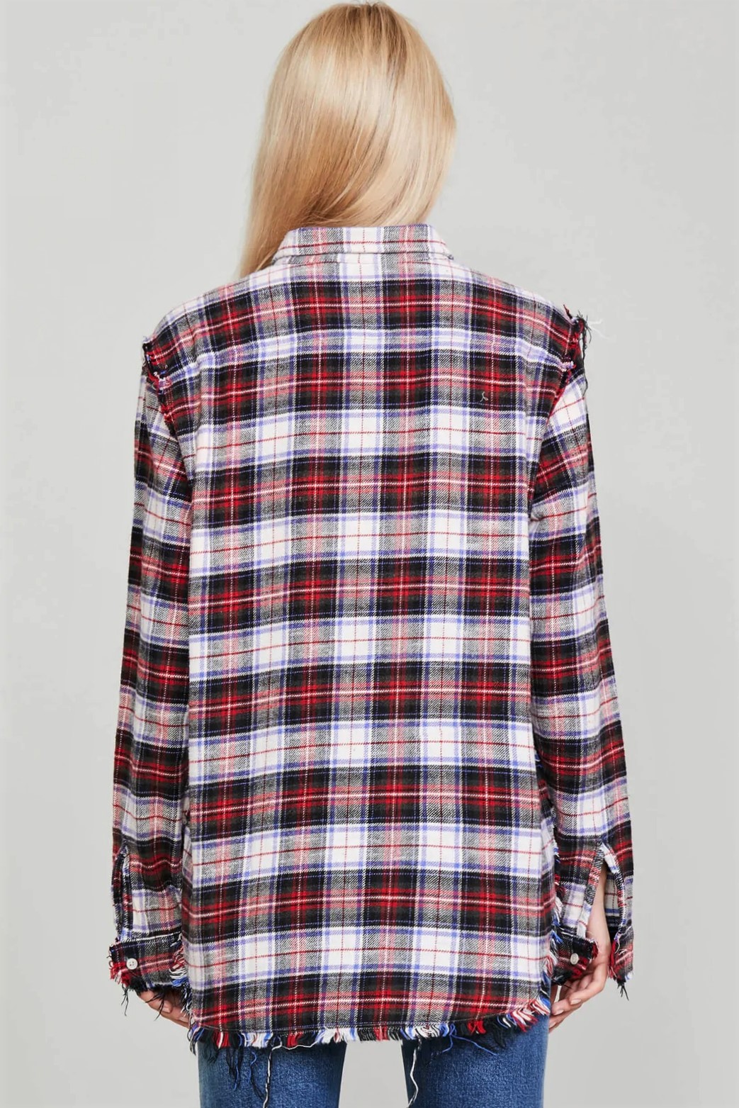 R13 Shredded Seam Shirt in Ecru Plaid S