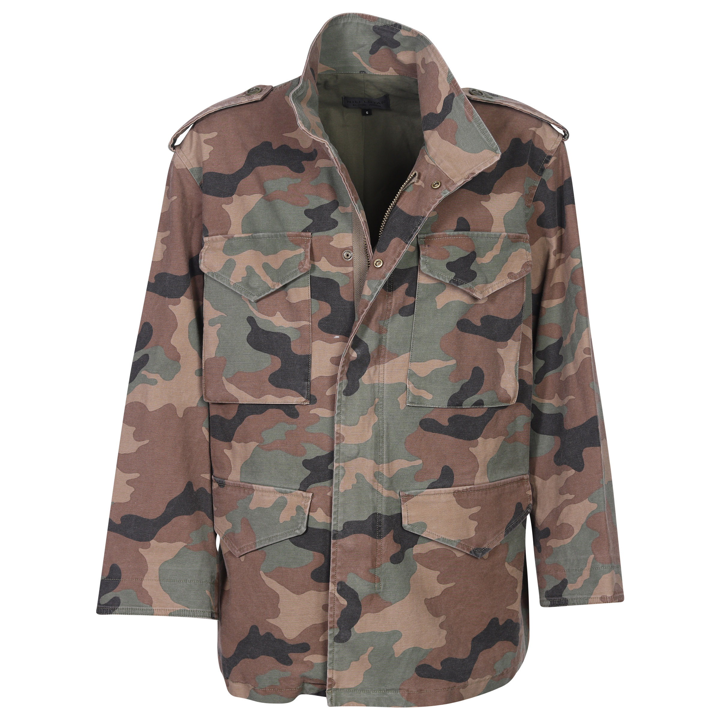Nili Lotan Jackie Camo Army Jacket in Dark Green Camouflage